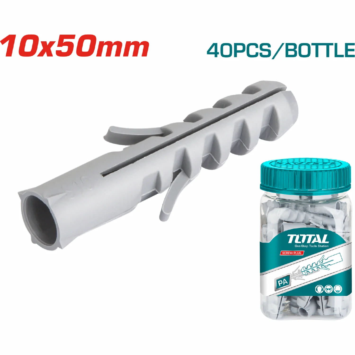 40/Pza Taco Plastico Gris 10X50mm.