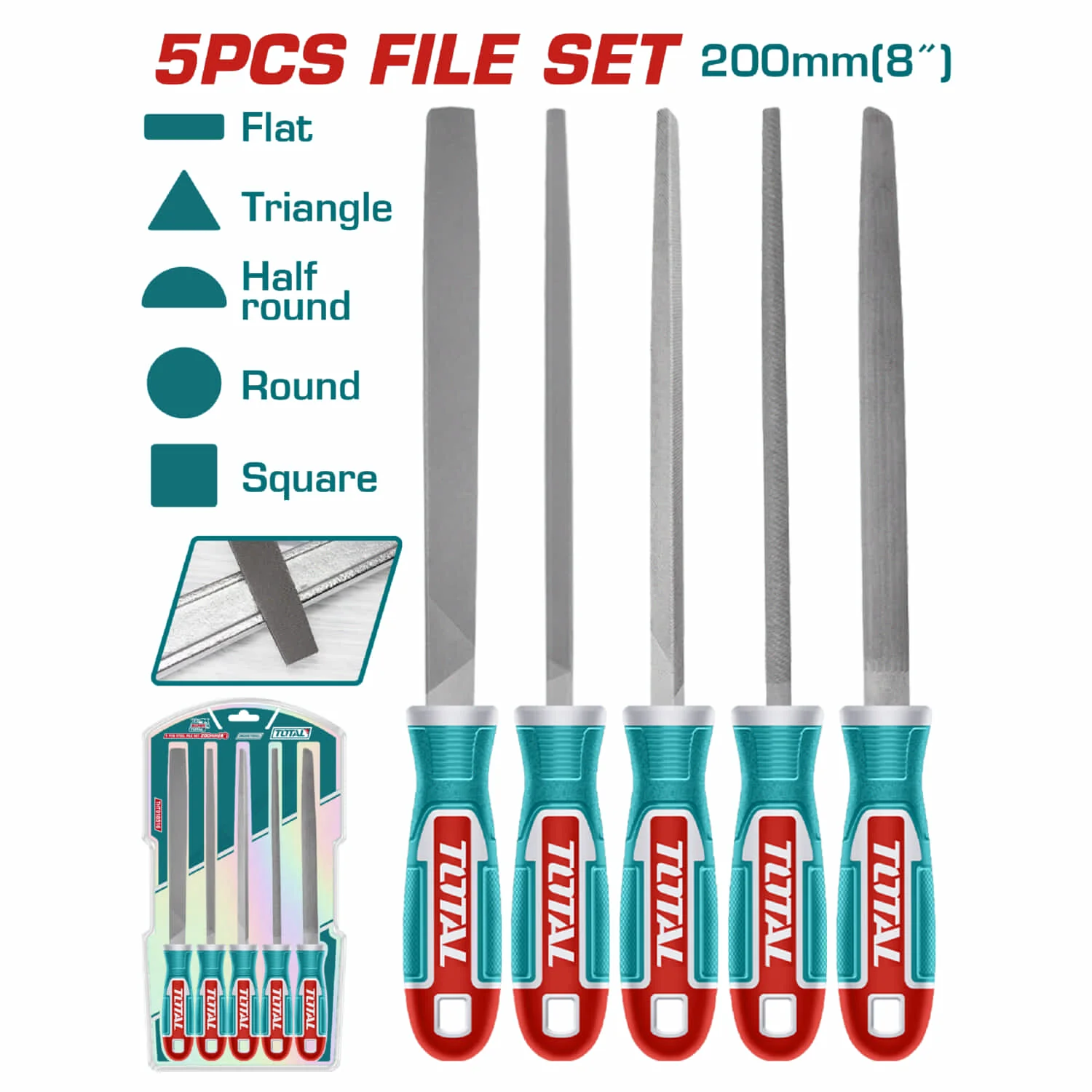 5 Pcs Kit De Limas De Acero Plana, Triangular, Redonda, Media Caña, Cuadrada.