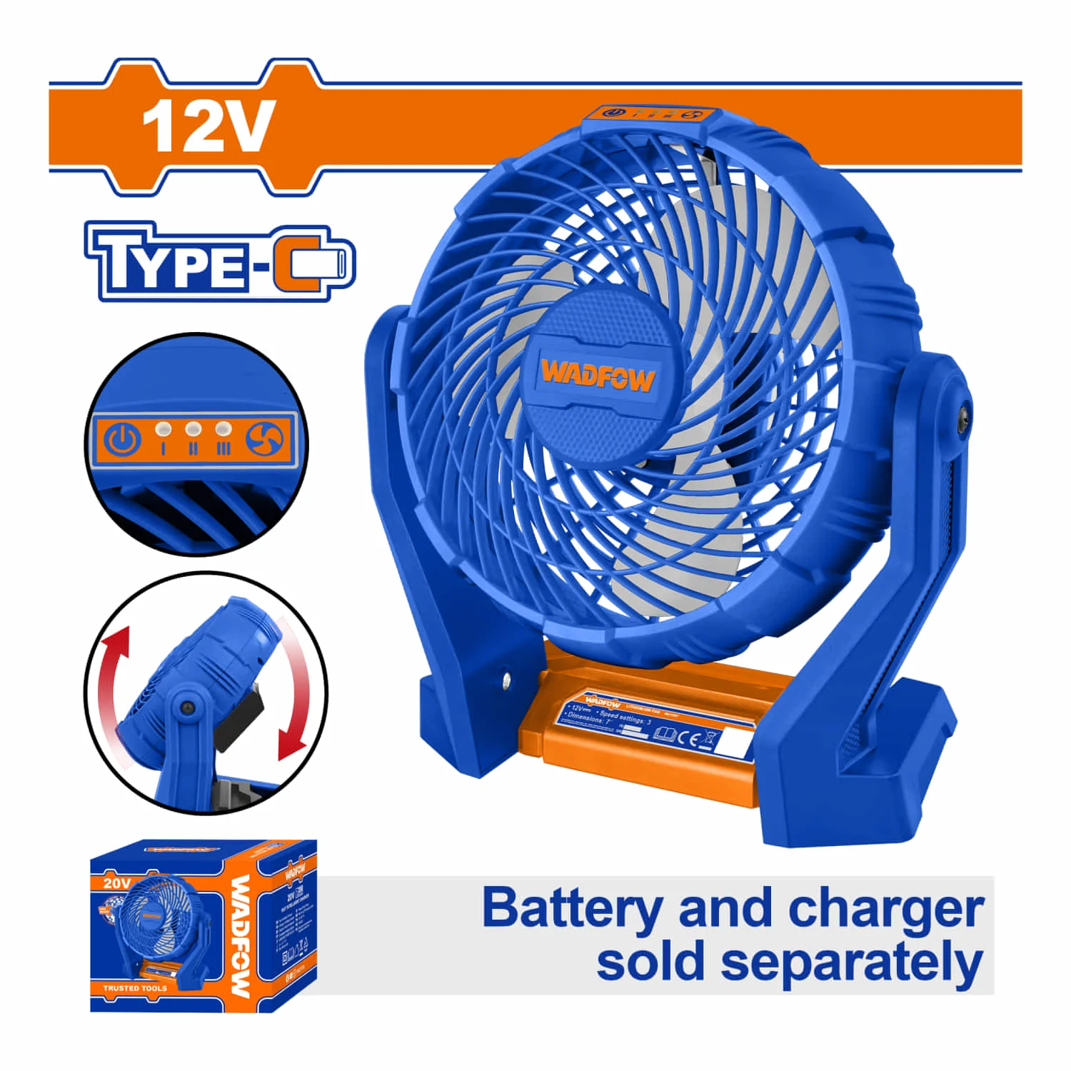 Abanico 7" 12V Inalámbrico. Usa Cable Tipo-C Batería Y Cargador Por Separado. - Image 2