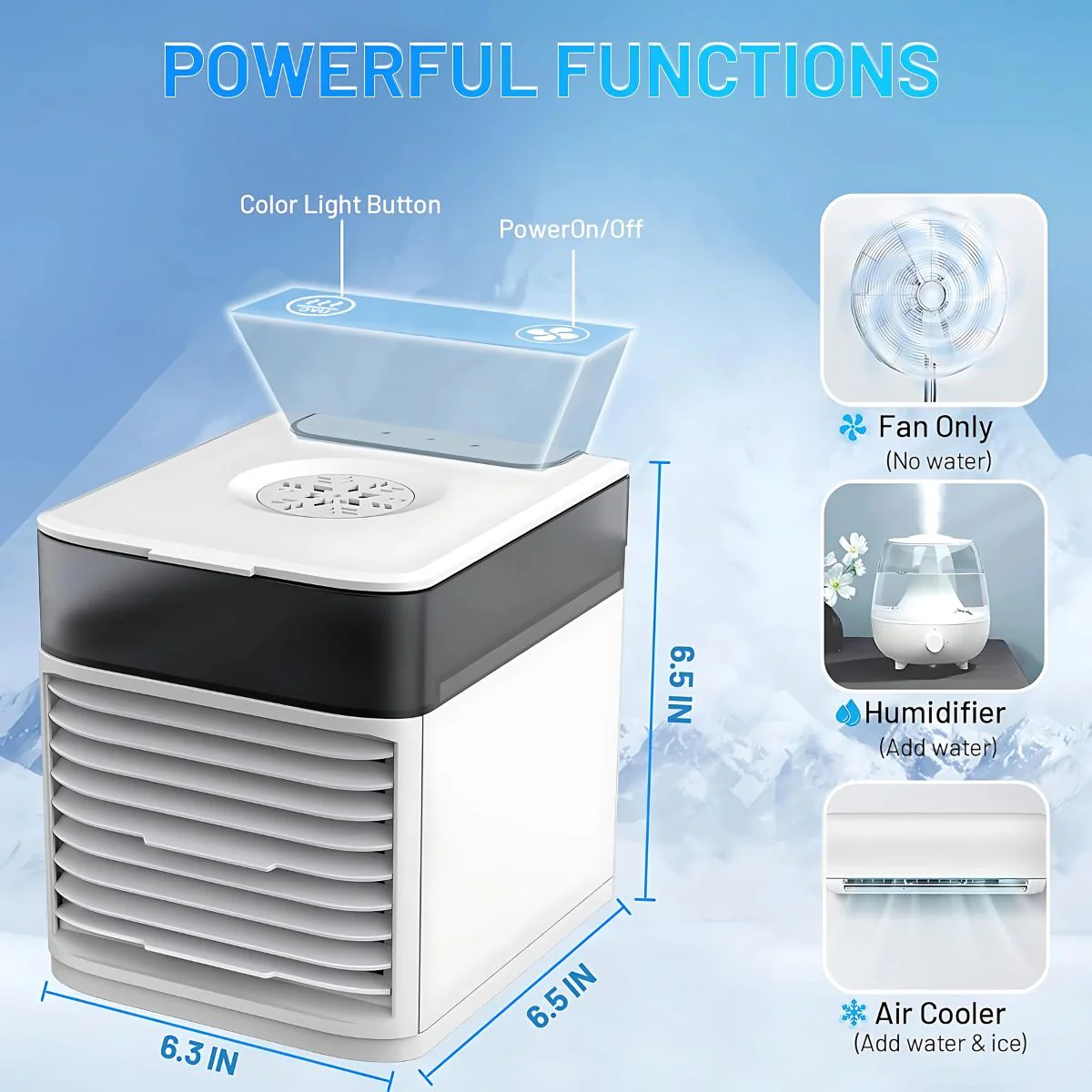 Abanico Acondicionador De Aire Con Agua Portátil. 3 Velocidades. Carga USB. 500ML. Humidificador Y Purificador De Aire. - Image 3