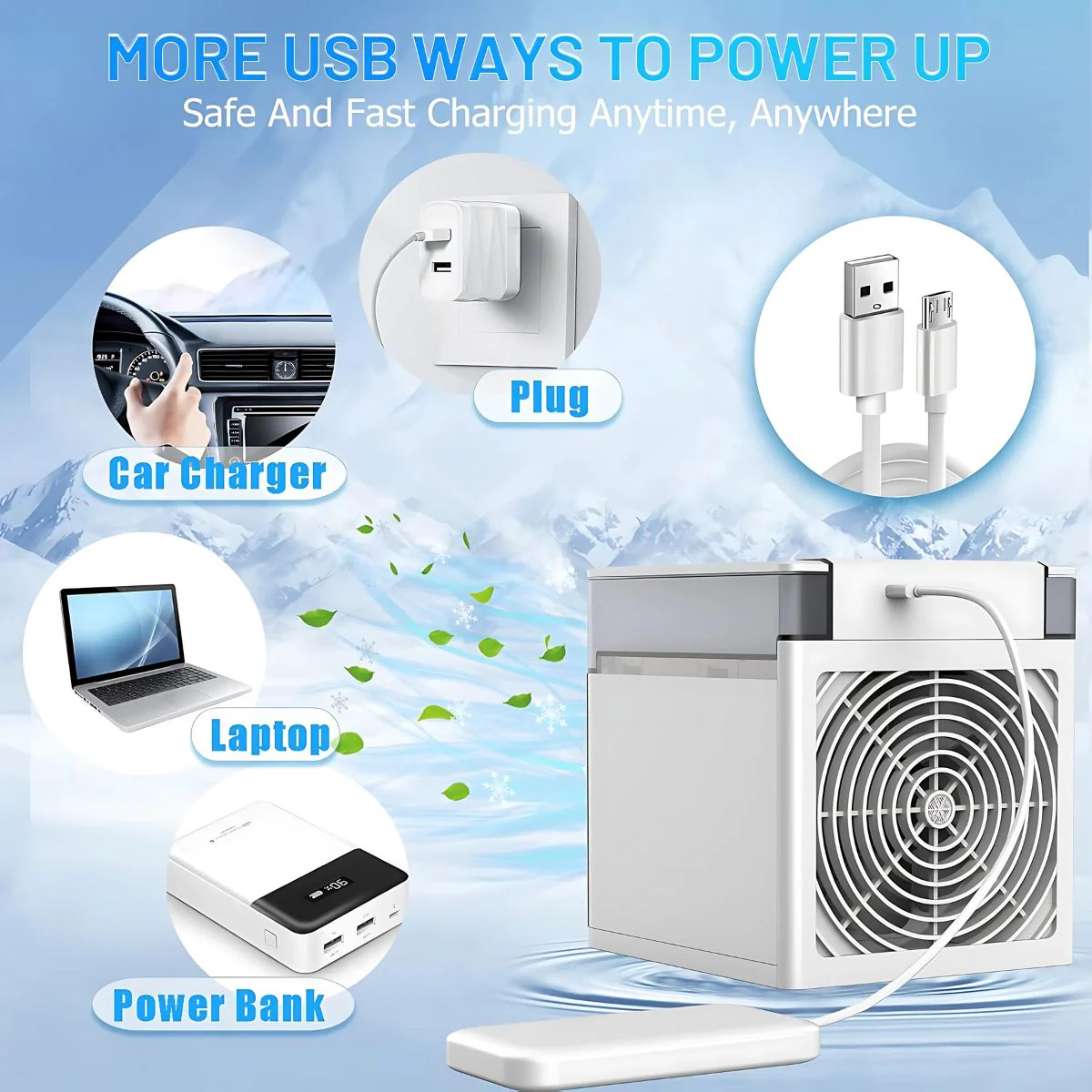Abanico Acondicionador De Aire Con Agua Portátil. 3 Velocidades. Carga USB. 500ML. Humidificador Y Purificador De Aire. - Image 4