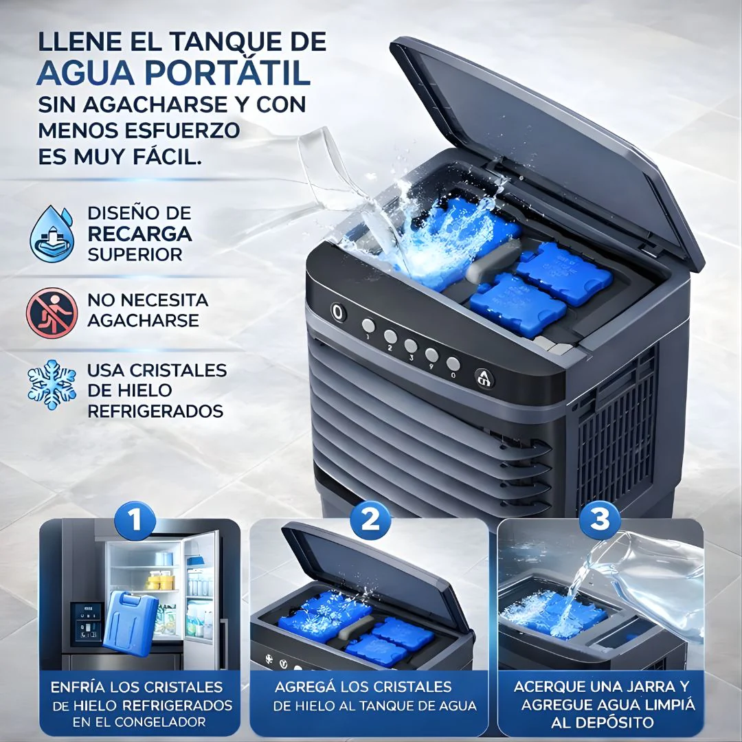 Abanico Acondicionador De Aire Frio Con Agua (30L) Portátil. Ventilador Con Humidificador Y Ruedas 110V. - Image 3