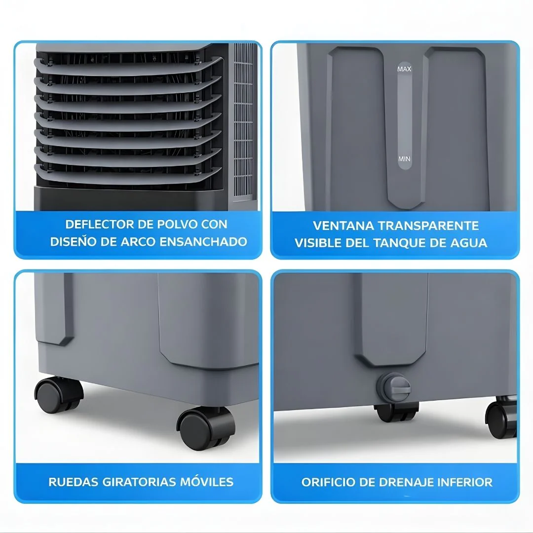 Abanico Acondicionador De Aire Frio Con Agua (30L) Portátil. Ventilador Con Humidificador Y Ruedas 110V. - Image 4