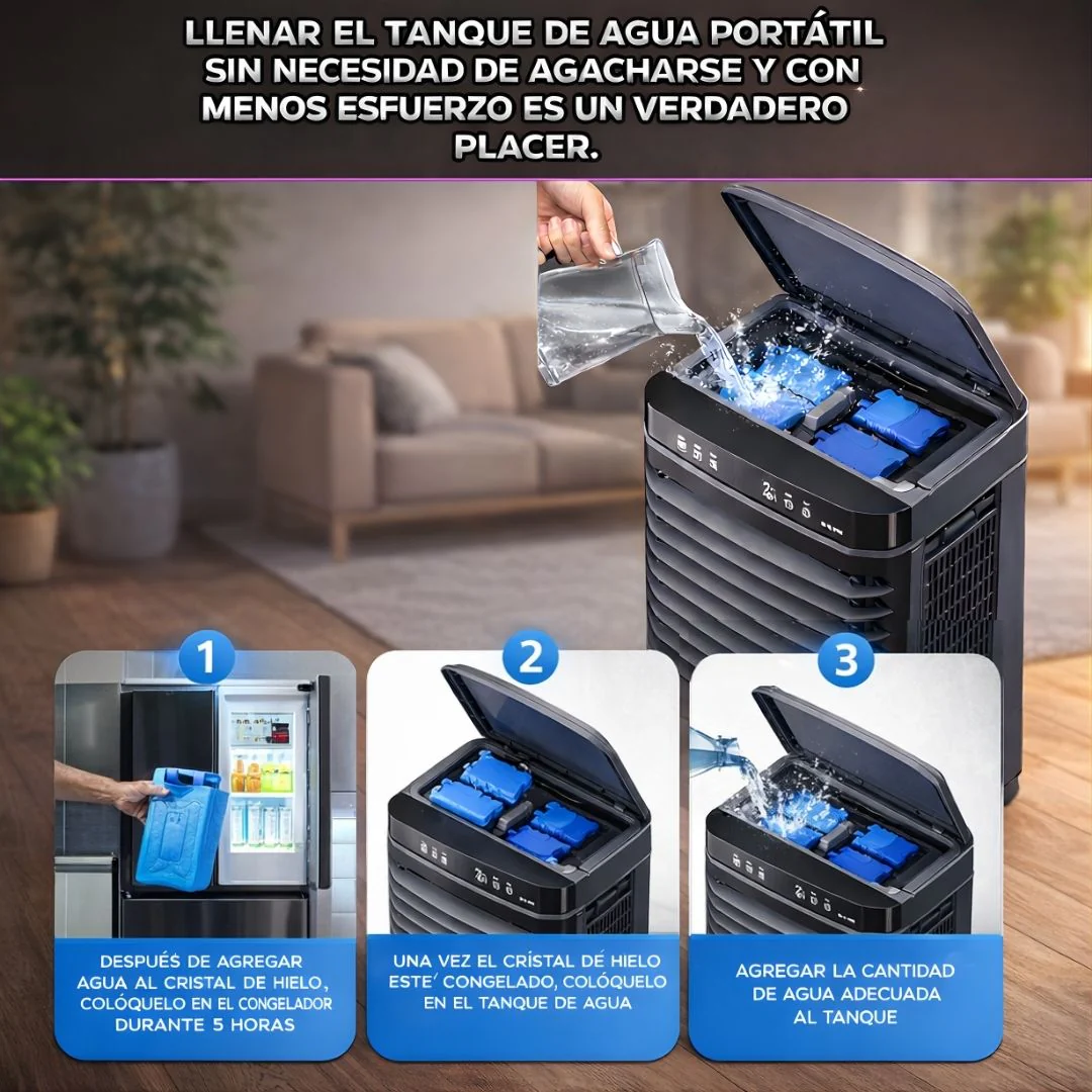Abanico Acondicionador De Aire Frio Con Agua (50L) Portátil. Ventilador Con Humidificador Y Ruedas 110V. - Image 3