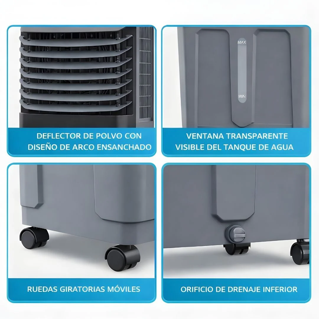 Abanico Acondicionador De Aire Frio Con Agua (50L) Portátil. Ventilador Con Humidificador Y Ruedas 110V. - Image 4
