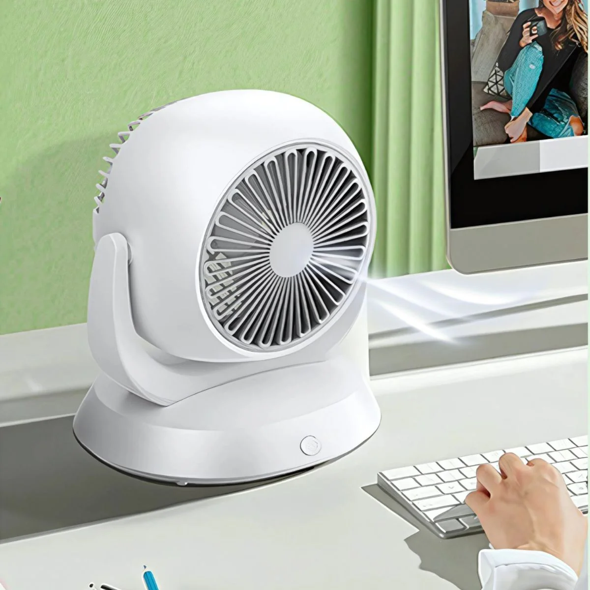 Abanico Chico De Escritorio Recargable Silencioso De 4000Mah. Ventilador Mini Portátil Con Puerto De Carga USB-C. 19.8X9x19.6Cm. Color Blanco.