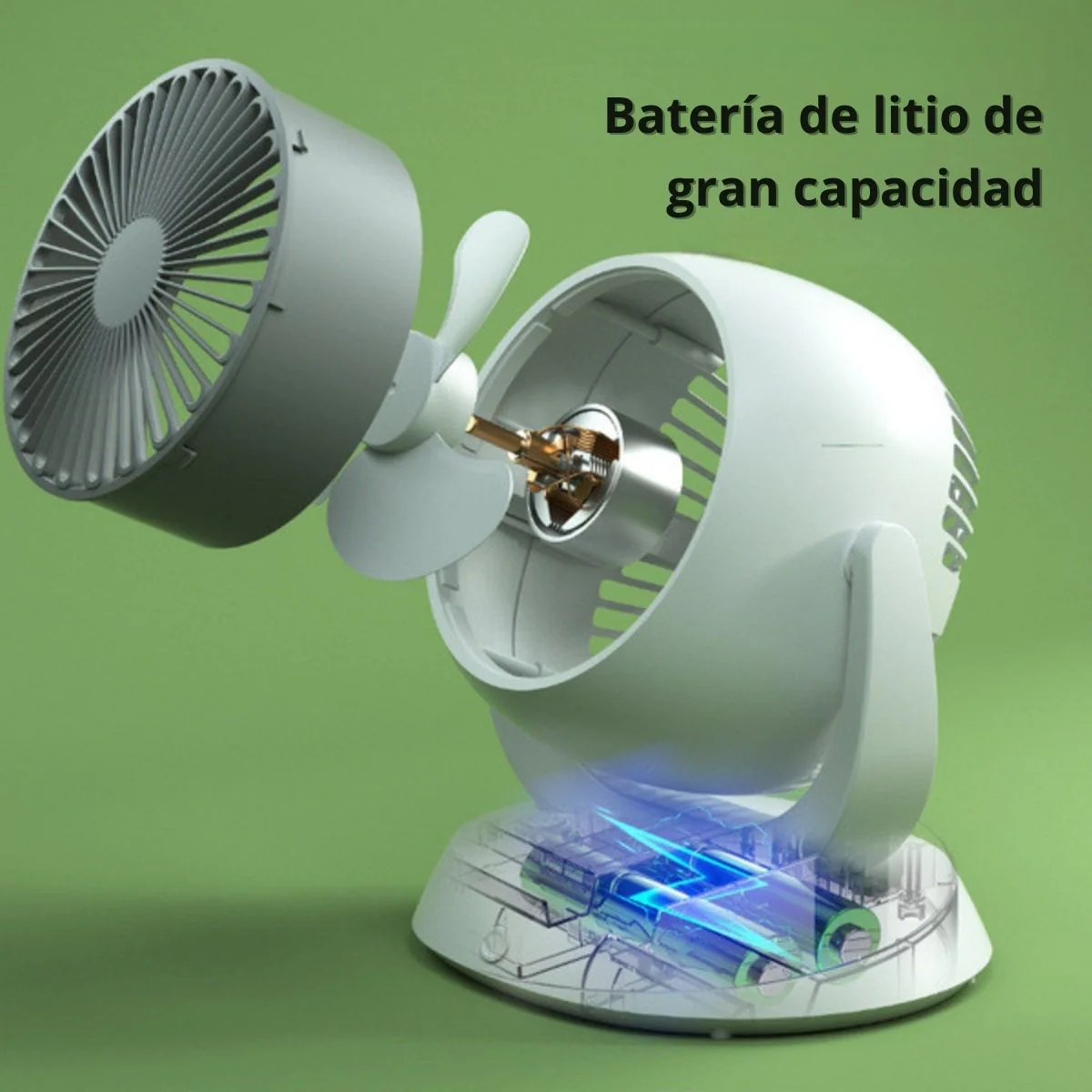 Abanico Chico De Escritorio Recargable Silencioso De 4000Mah. Ventilador Mini Portátil Con Puerto De Carga USB-C. 19.8X9x19.6Cm. Color Blanco. - Image 3