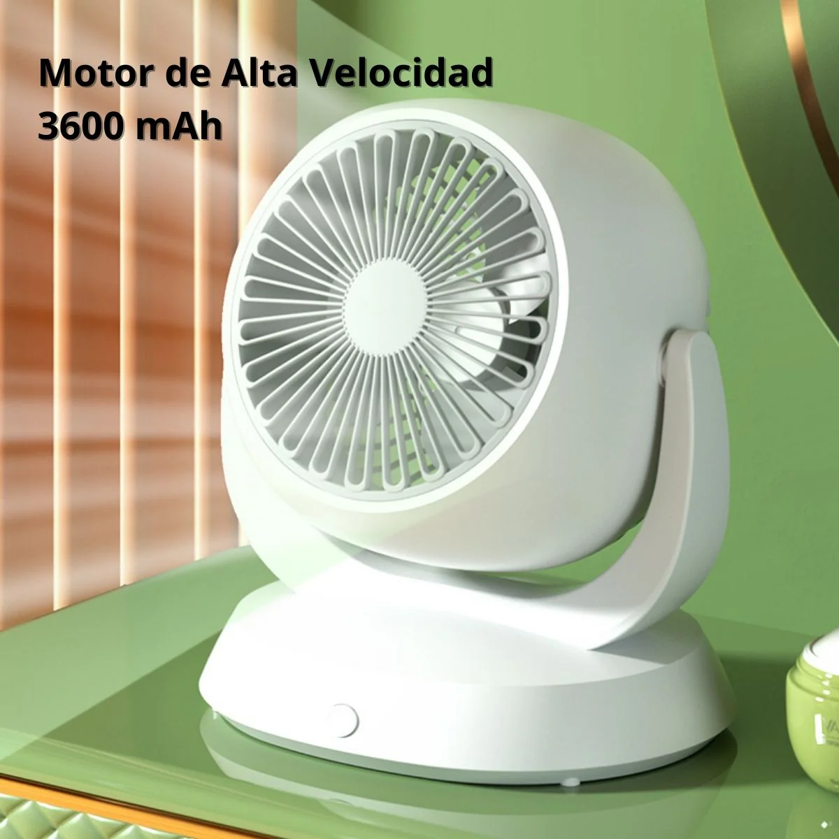 Abanico Chico De Escritorio Recargable Silencioso De 4000Mah. Ventilador Mini Portátil Con Puerto De Carga USB-C. 19.8X9x19.6Cm. Color Blanco. - Image 4