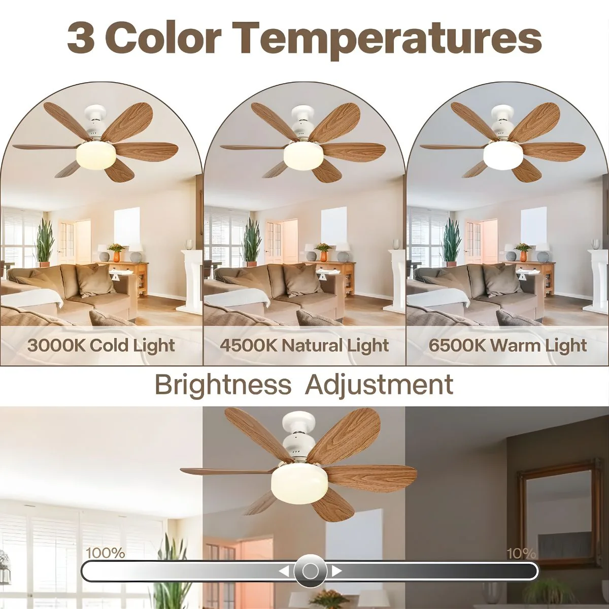 Abanico De Techo 20" Socket E27 Con Luz LED 3 Tonos 3000/4000/6500K, 1900 Lúmenes, 6 Aspas, 3 Velocidades, 520X185mm. Color Madera. - Image 3