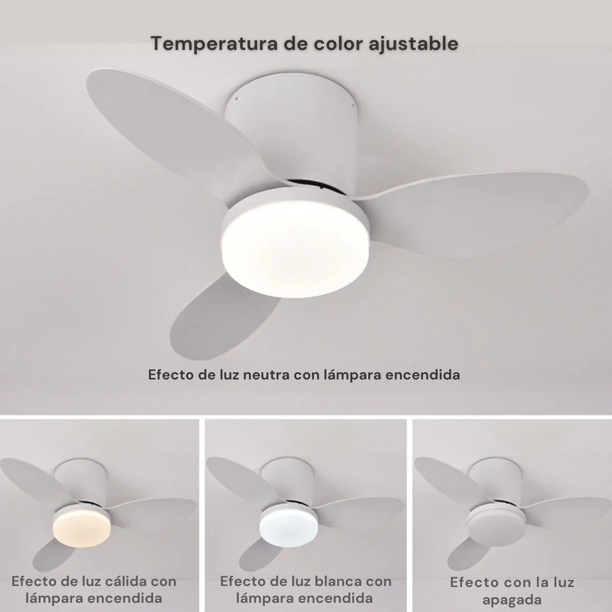 Abanico De Techo Con Lámpara. 3 Tonos De Luz. 25" Ventilador Con Control Remoto. Fan 110V Color Blanco. - Image 3