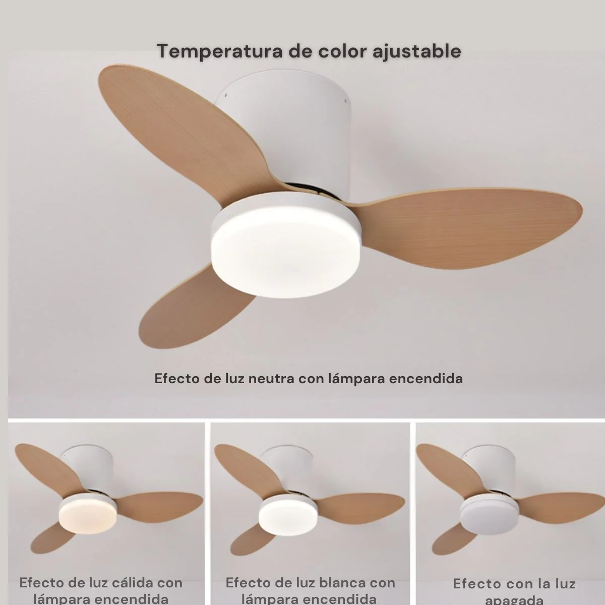 Abanico De Techo Con Lámpara. 3 Tonos De Luz. 25" Ventilador Con Control Remoto. Fan 110V Color Madera Claro - Image 3