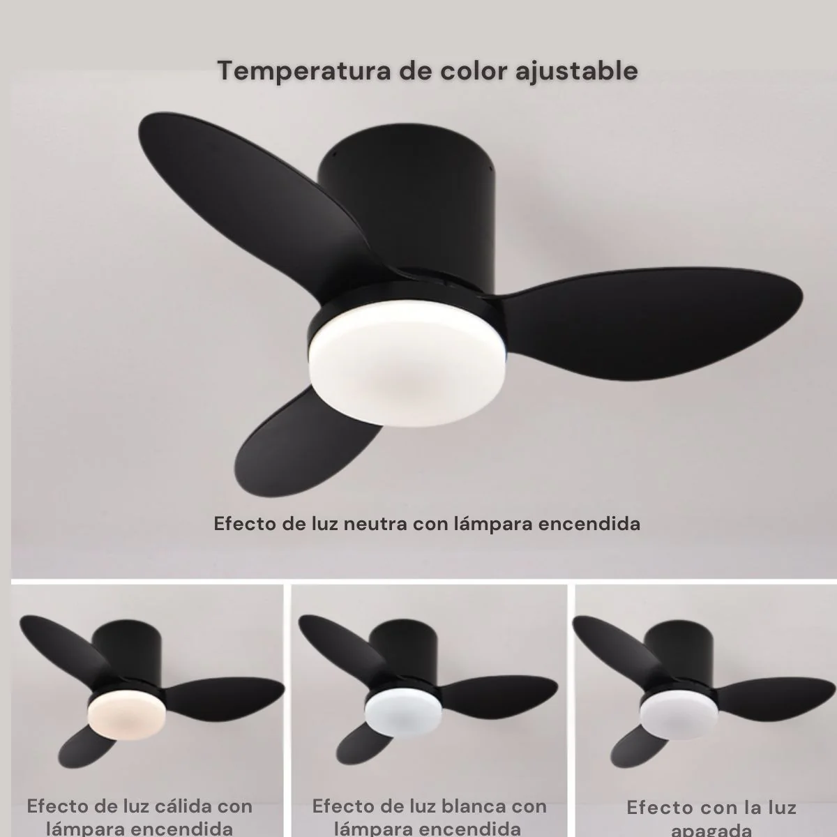 Abanico De Techo Con Lámpara. 3 Tonos De Luz. 25" Ventilador Con Control Remoto. Fan 110V Color Negro. - Image 3