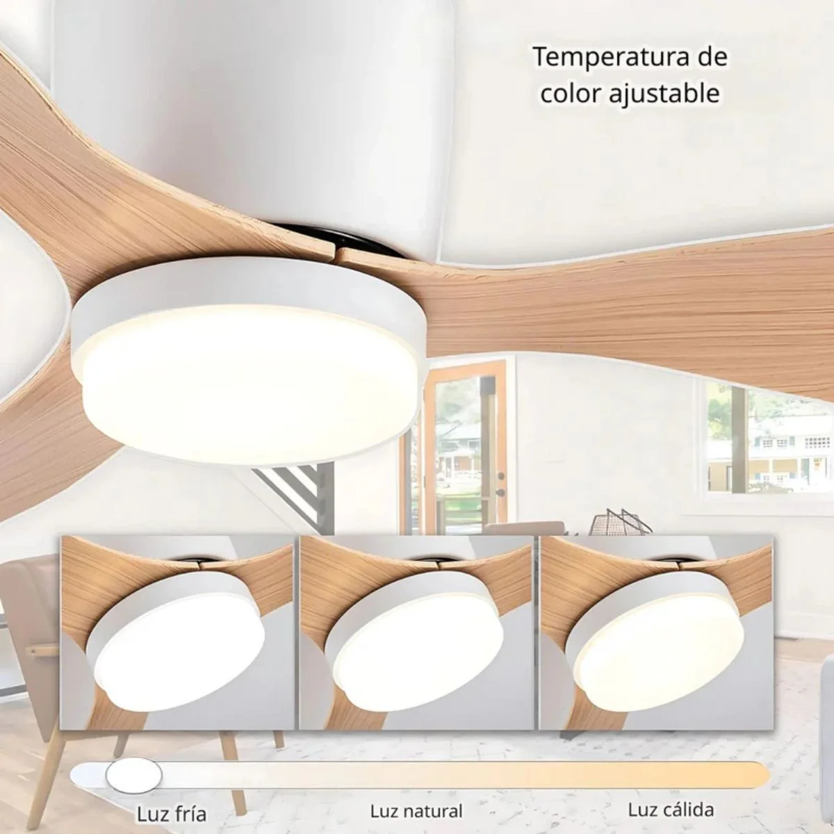 Abanico De Techo Con Lámpara. 3 Tonos De Luz. 42" Ventilador Con Control Remoto. Fan 110V Color Madera Clara - Image 3