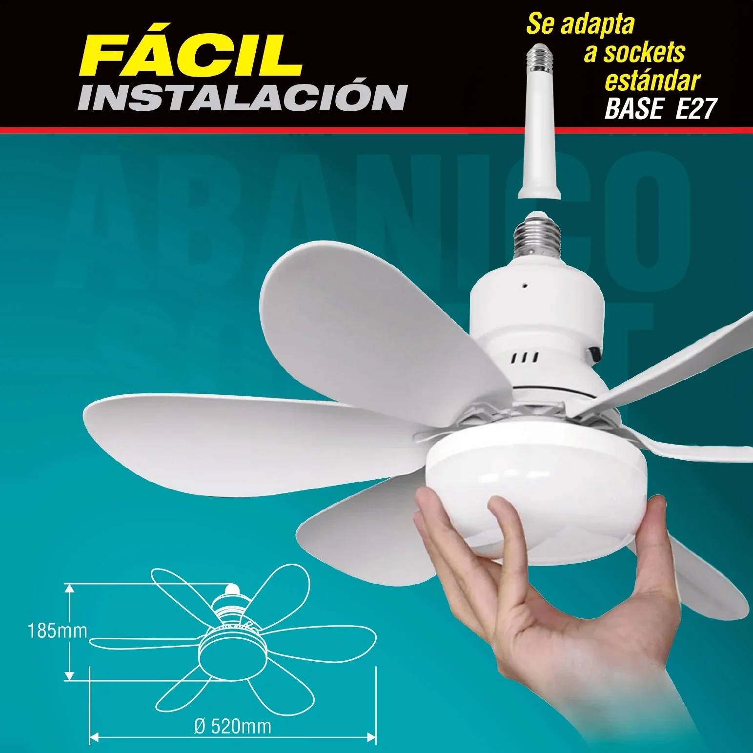 Abanico De Techo 20" Socket E27 Con Luz Led Tono Ajustable 3000/4000/6500K, 1900 Lumens 6 Aspas 3 CCT 520X185mm - Image 4