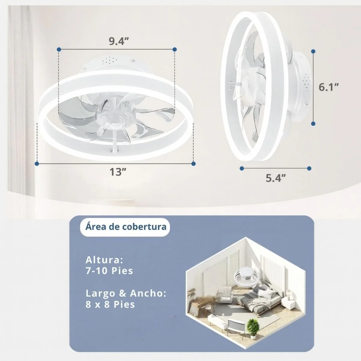 Abanico De Techo 13" Con Luz Led Dimeable. Ventilador A Control Remoto Y Control Por Voz Offline. Color Blanco. - Image 6