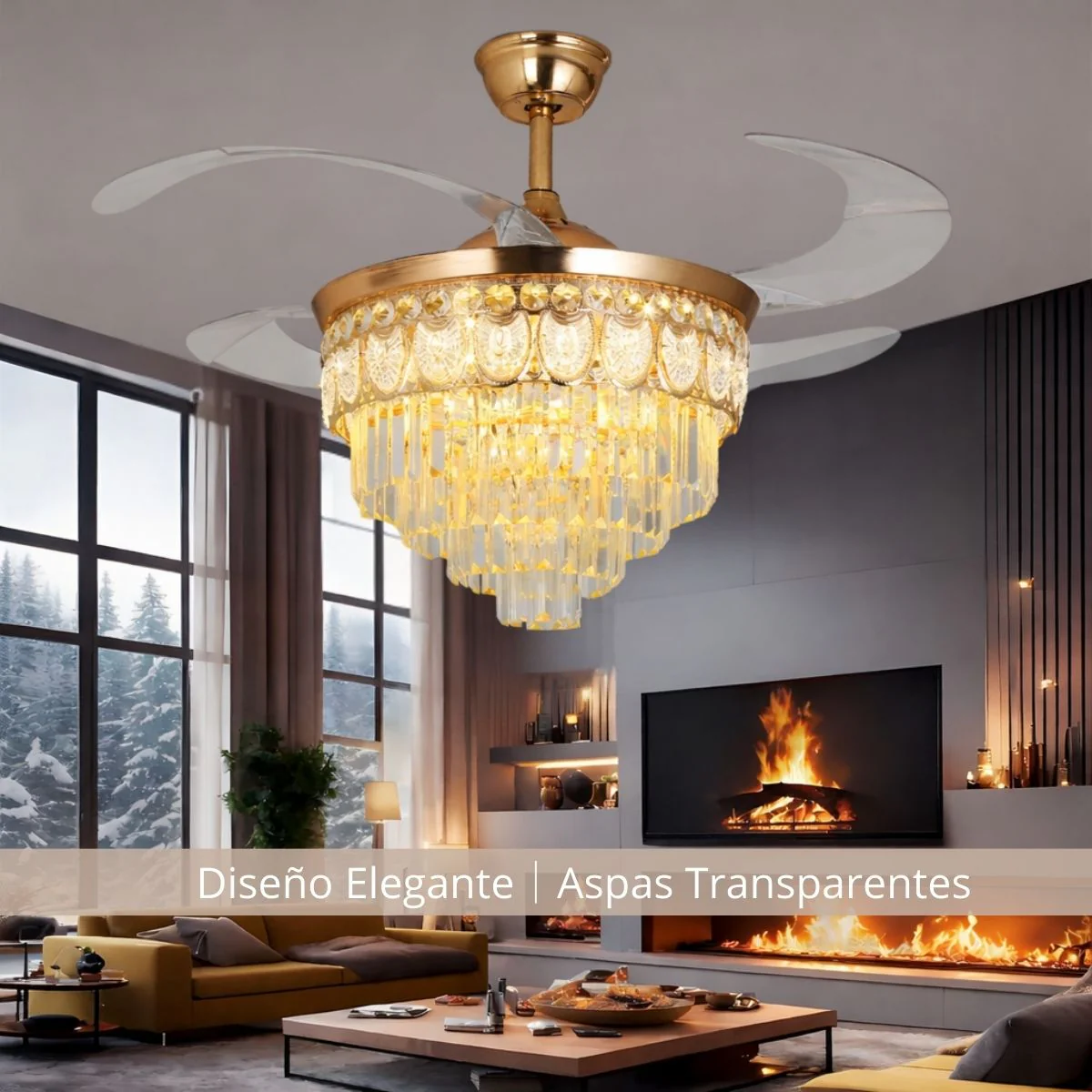 Abanico De Techo Elegante Estilo Europeo Con Lámpara De Cristal 48" LED 3 Tonos Con Control Remoto. Ventilador Tipo Candelabro - Image 2