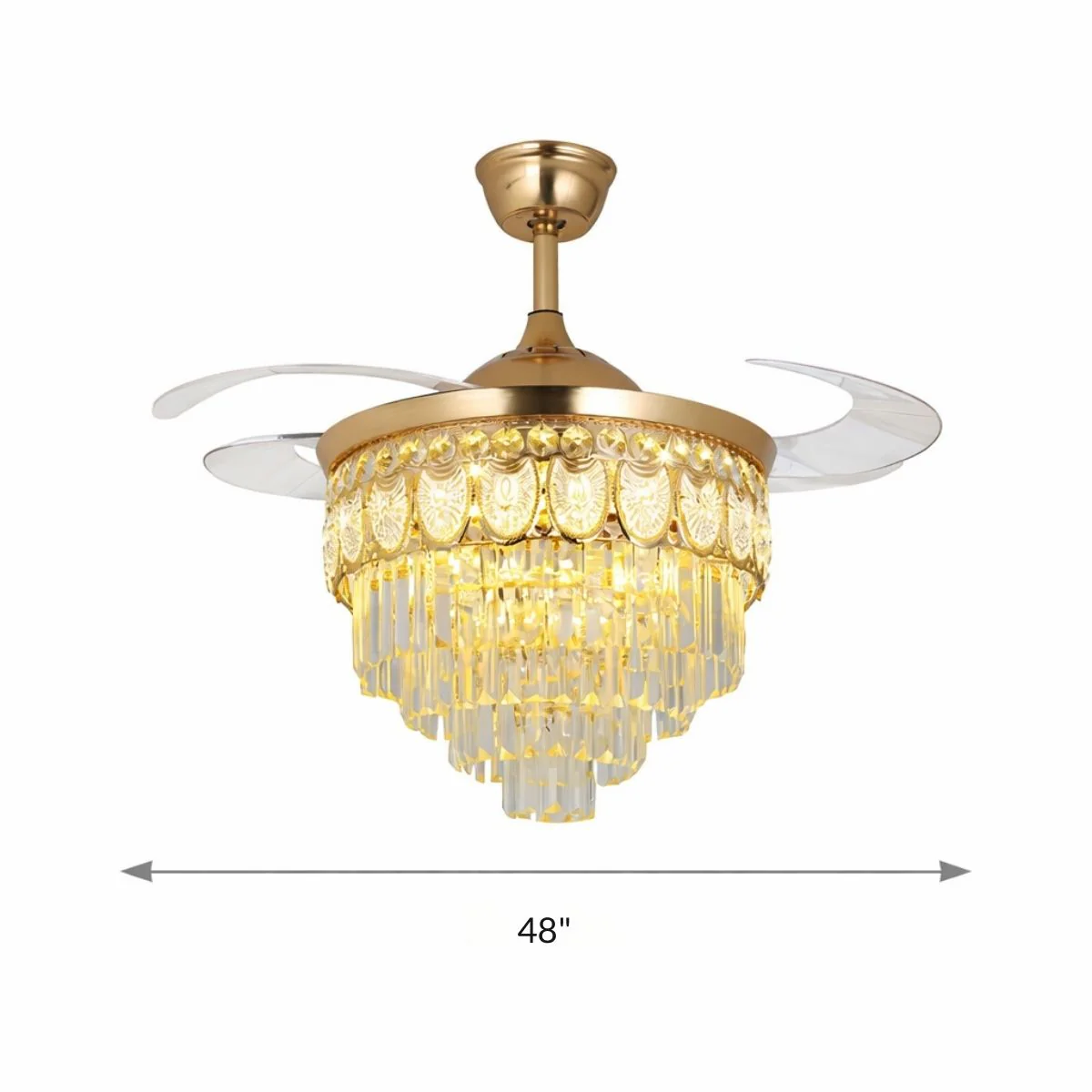 Abanico De Techo Elegante Estilo Europeo Con Lámpara De Cristal 48" LED 3 Tonos Con Control Remoto. Ventilador Tipo Candelabro - Image 3