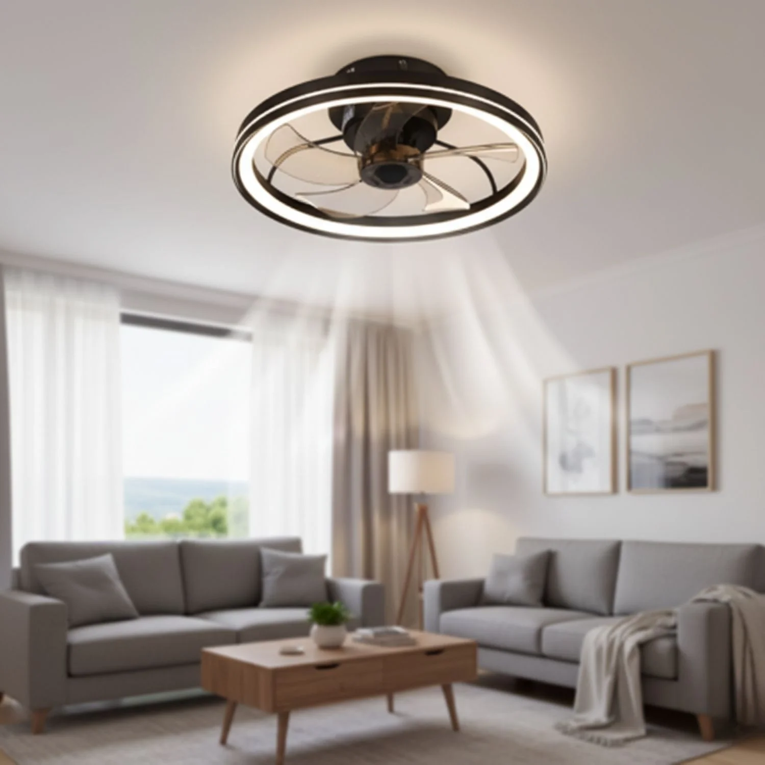 Abanico De Techo Ventilador LED (Color Negro). 3 Tonos De Luz. Ventilador Silencioso 110V.
