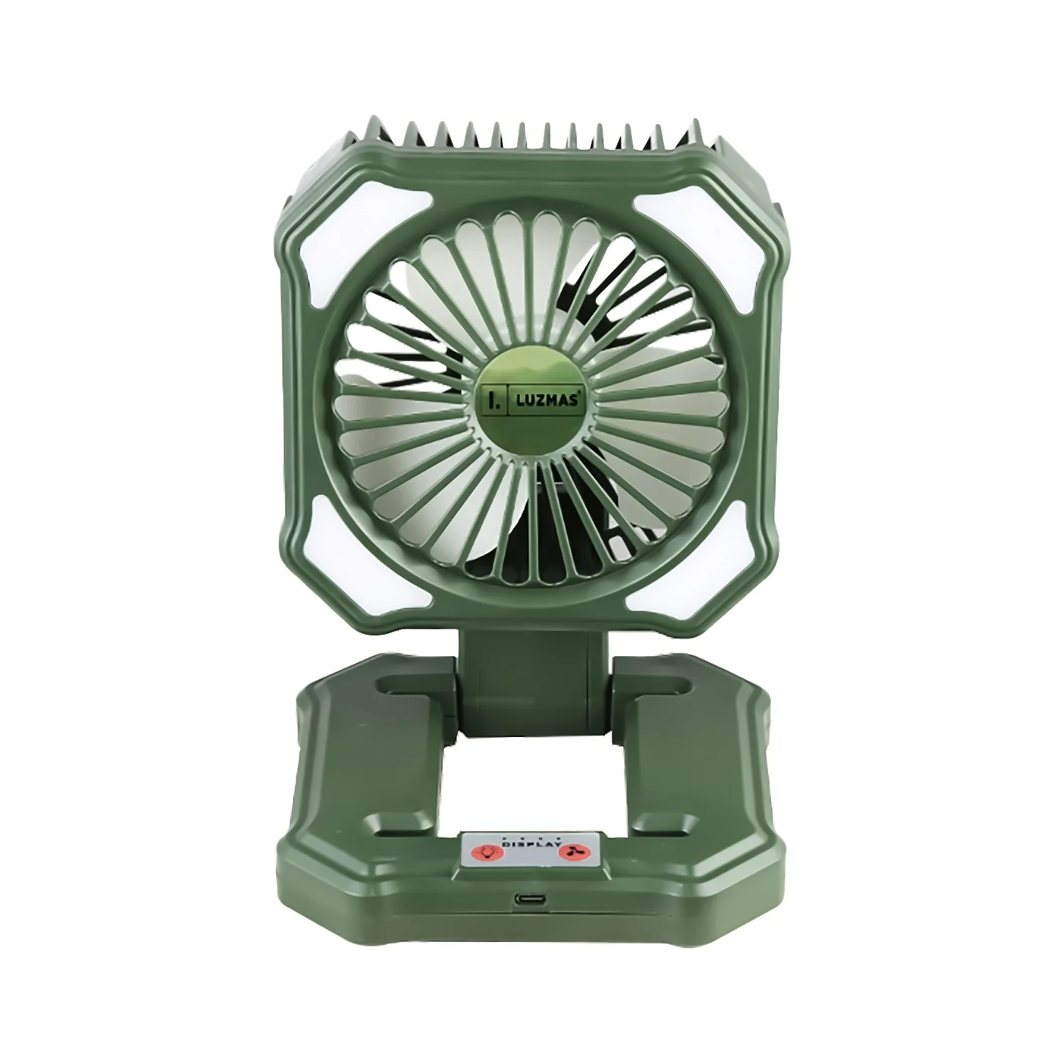 Abanico Portátil Recargable Con Luz LED 6500K. Color Verde
