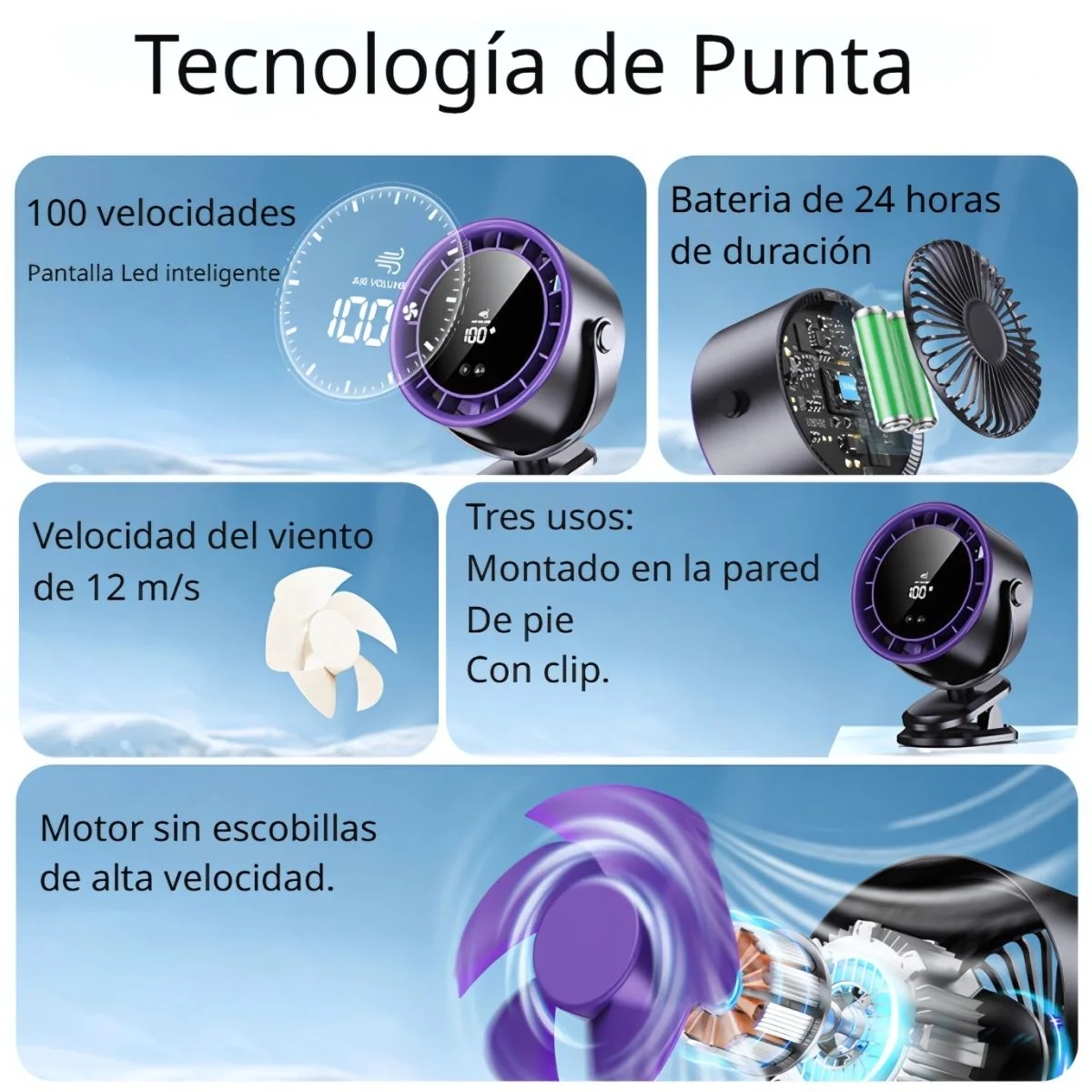 Abanico Recargable De Escritorio De 6" Con Y Pantalla LED. Ventilador Portátil De 100 Velocidades Y Motor Ice Feel. 7V. 5W - Image 2