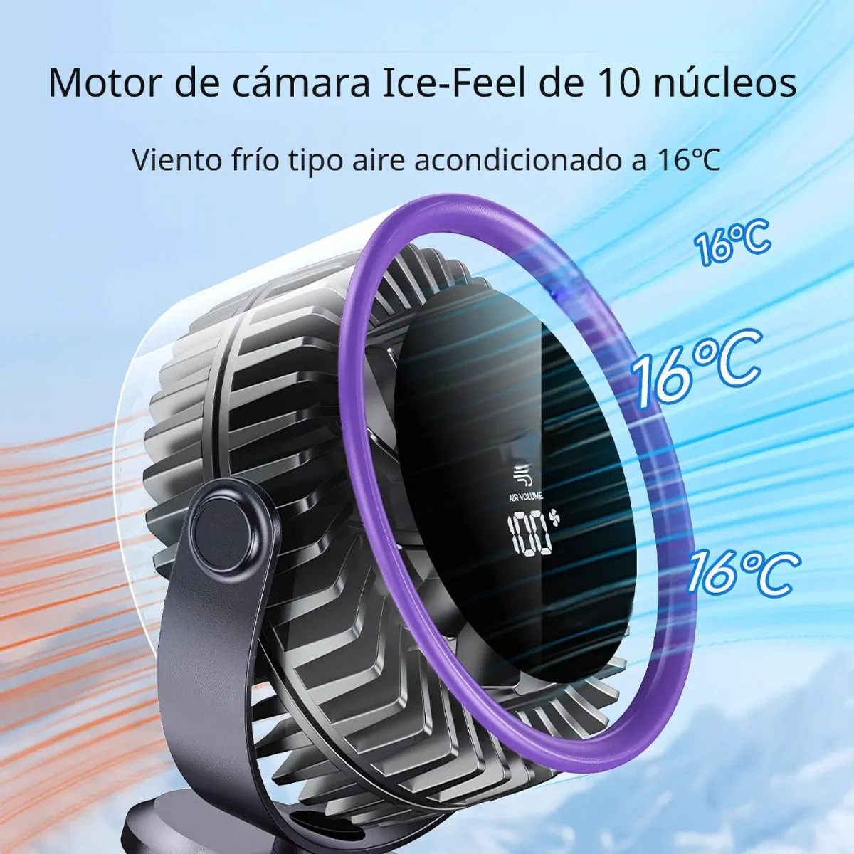 Abanico Recargable De Escritorio De 6" Con Y Pantalla LED. Ventilador Portátil De 100 Velocidades Y Motor Ice Feel. 7V. 5W - Image 3