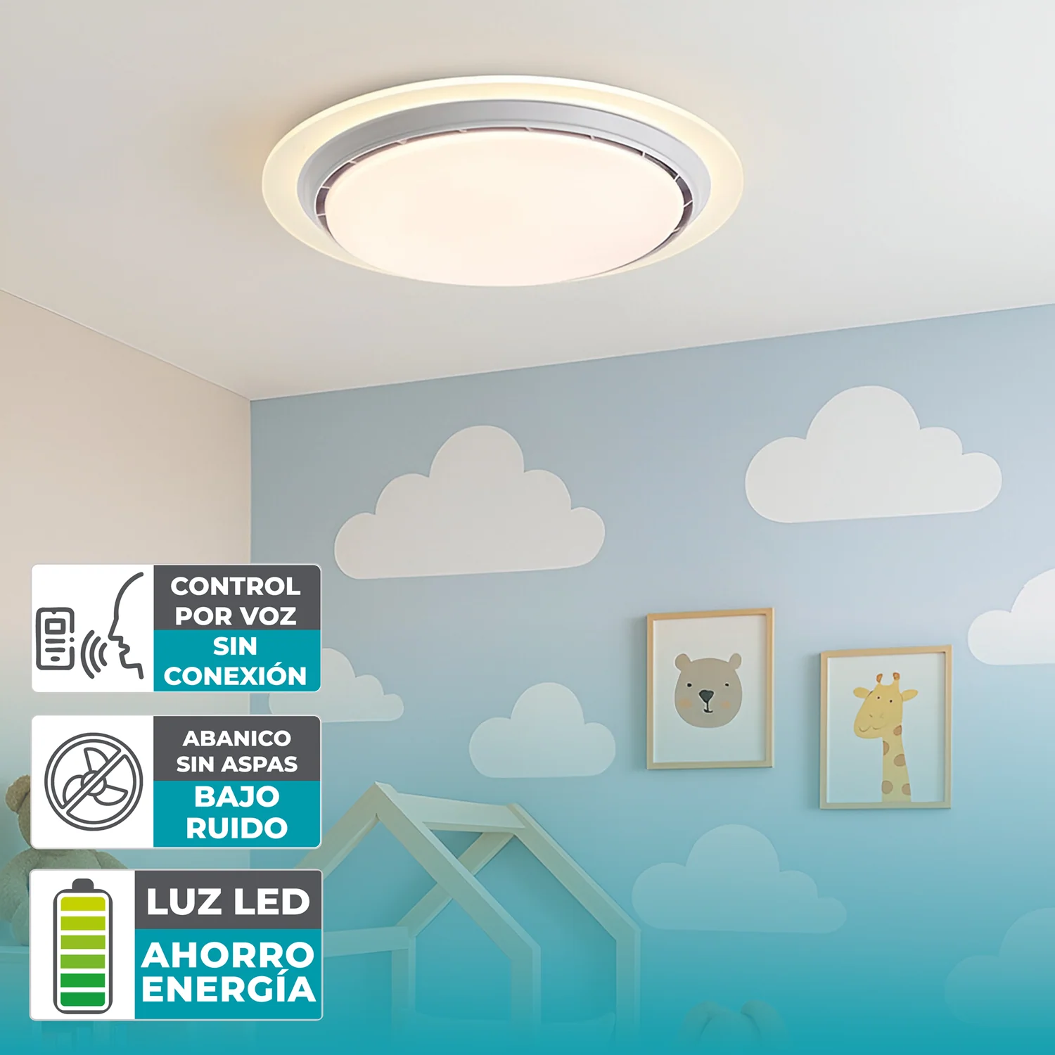 Abanico Sin Aspas Lampara LED Dimeable 3000-6500K Control Por Voz Ventilador Invisible 19"(52Cm) 69W. - Image 3