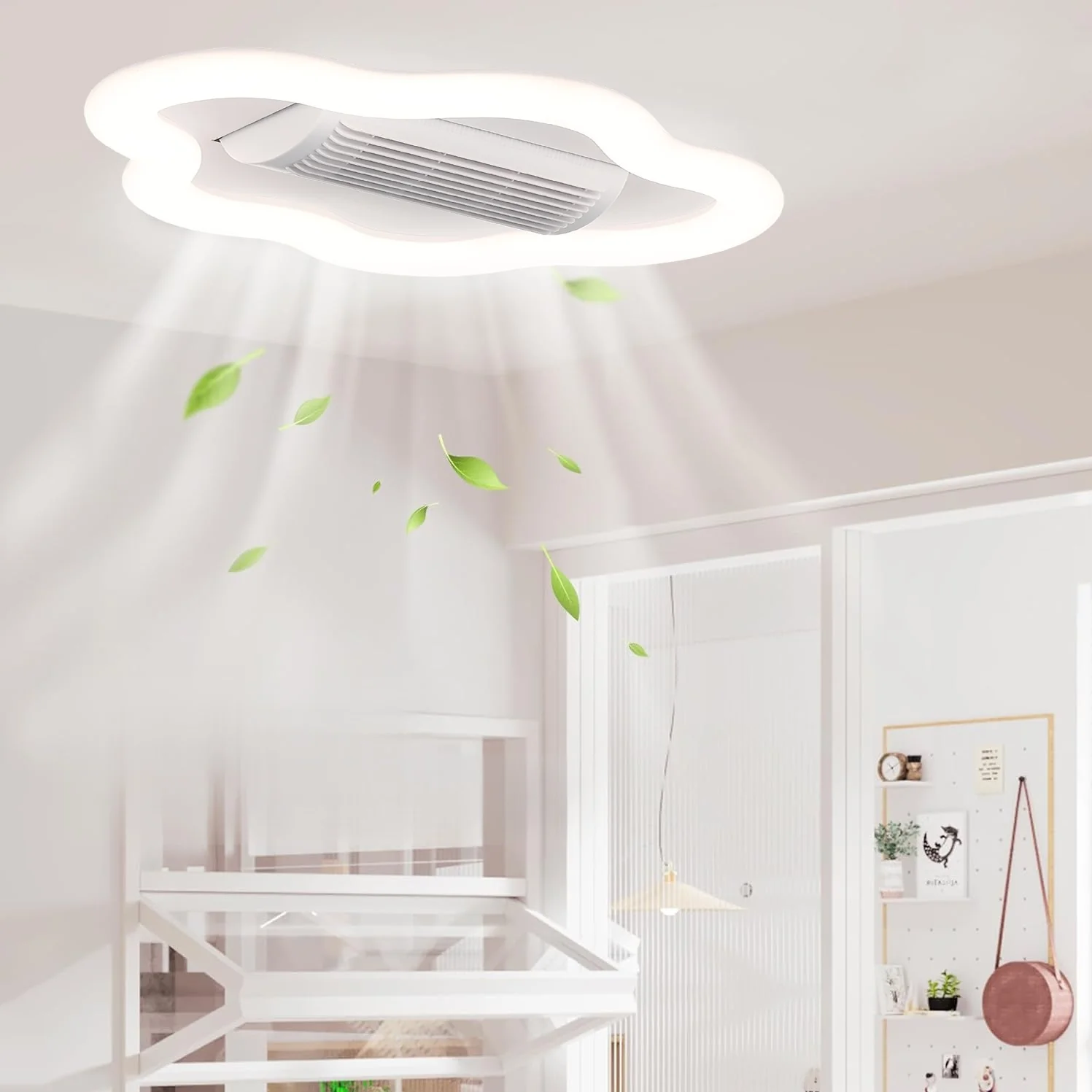 Abanico Sin Aspas Lampara LED Control Por Voz Nube Decorativa Dimeable 3000-6500K 56X38cm 47W - Image 2