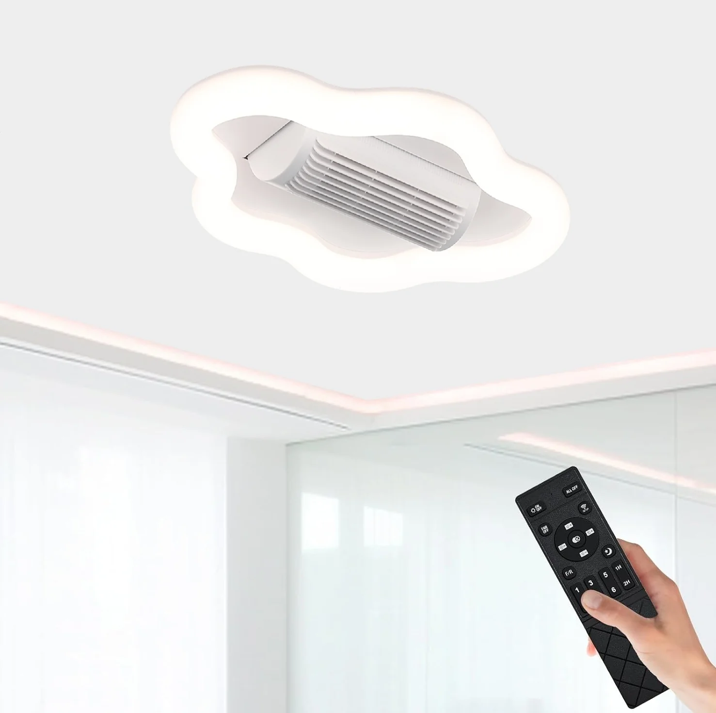 Abanico Sin Aspas Lampara LED Control Por Voz Nube Decorativa Dimeable 3000-6500K 56X38cm 47W - Image 3