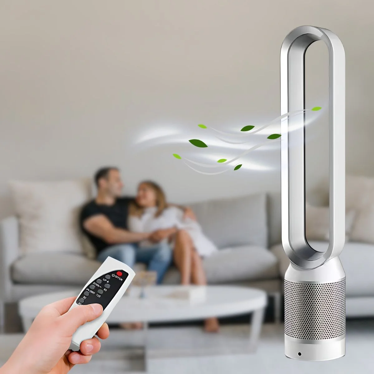 Abanico Sin Aspas Y Purificador De Aire Con Control Remoto. Ventilador De Torre Con Filtro. 42". 105X20 Cm. Color Silver