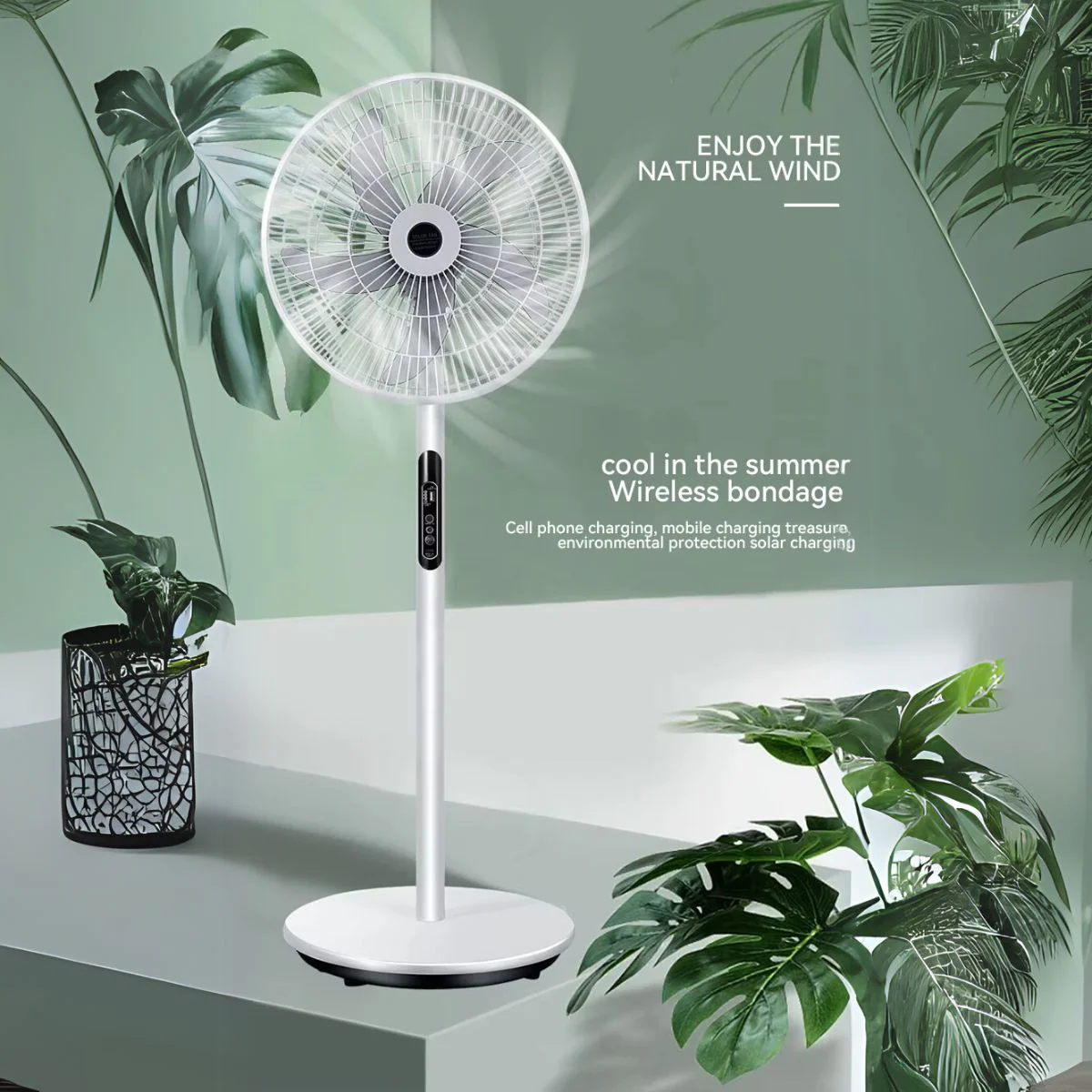 Abanico Solar De Pedestal Recargable. Ventilador De Piso Portátil. 3 Velocidades. Con Control Remoto. No Incluye Panel Solar.
