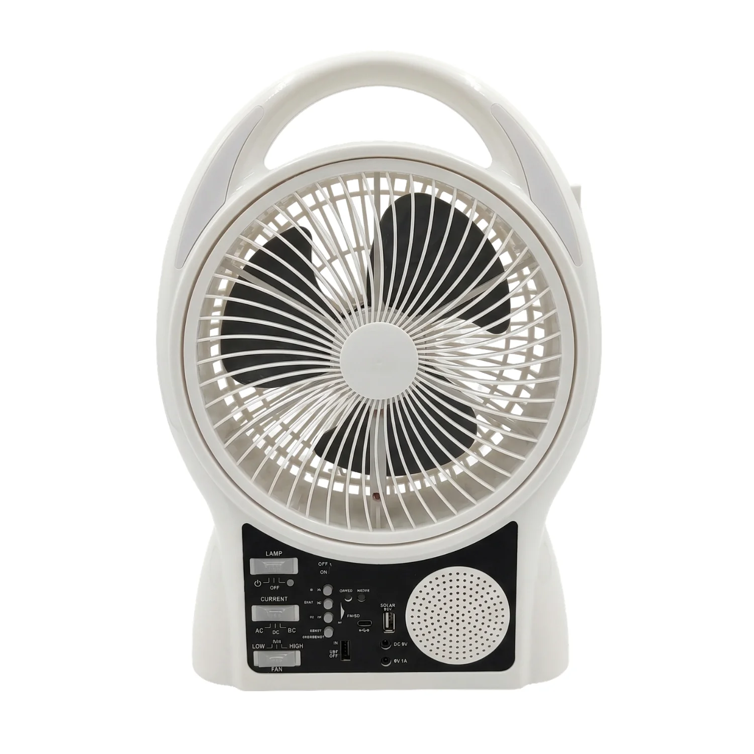 Abanico Solar Multimedia 8” Con Lámpara LED Y Panel Solar 9V/3W De 5500Mah 10W. Ventilador Recargable Con Bluetooth, Radio FM, USB Y Micro SD De 2 Velocidades. Color Blanco - Image 3