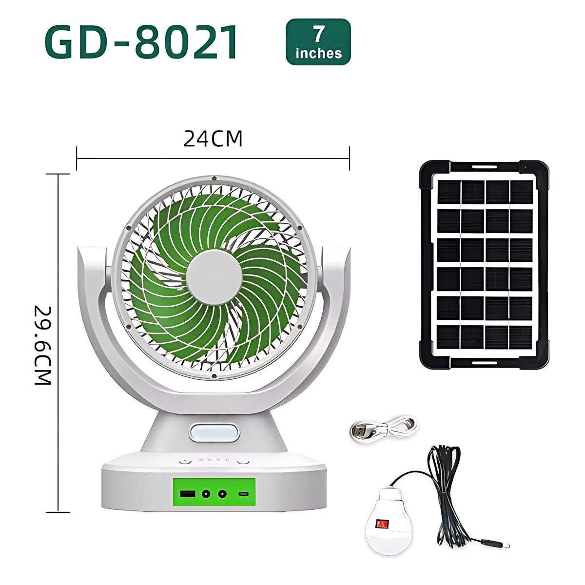 Abanico Solar Portátil 7". Ventilador Recargable Con Panel Solar. Con Bombillo. Color Blanco. - Image 3