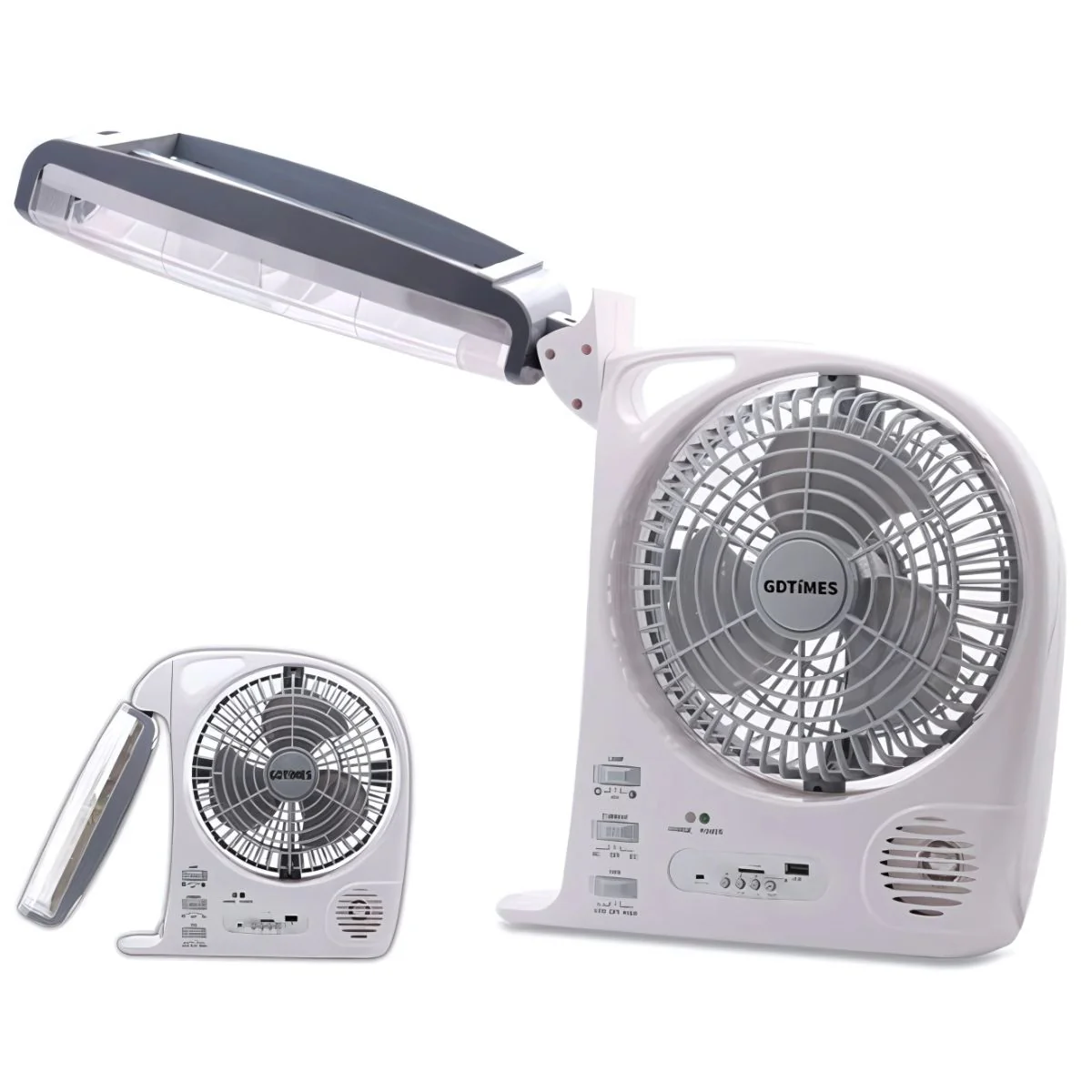 Abanico Solar Portátil 8". Ventilador Recargable Con Panel Solar. Con Luz LED Y Bocina Integrada. - Image 3