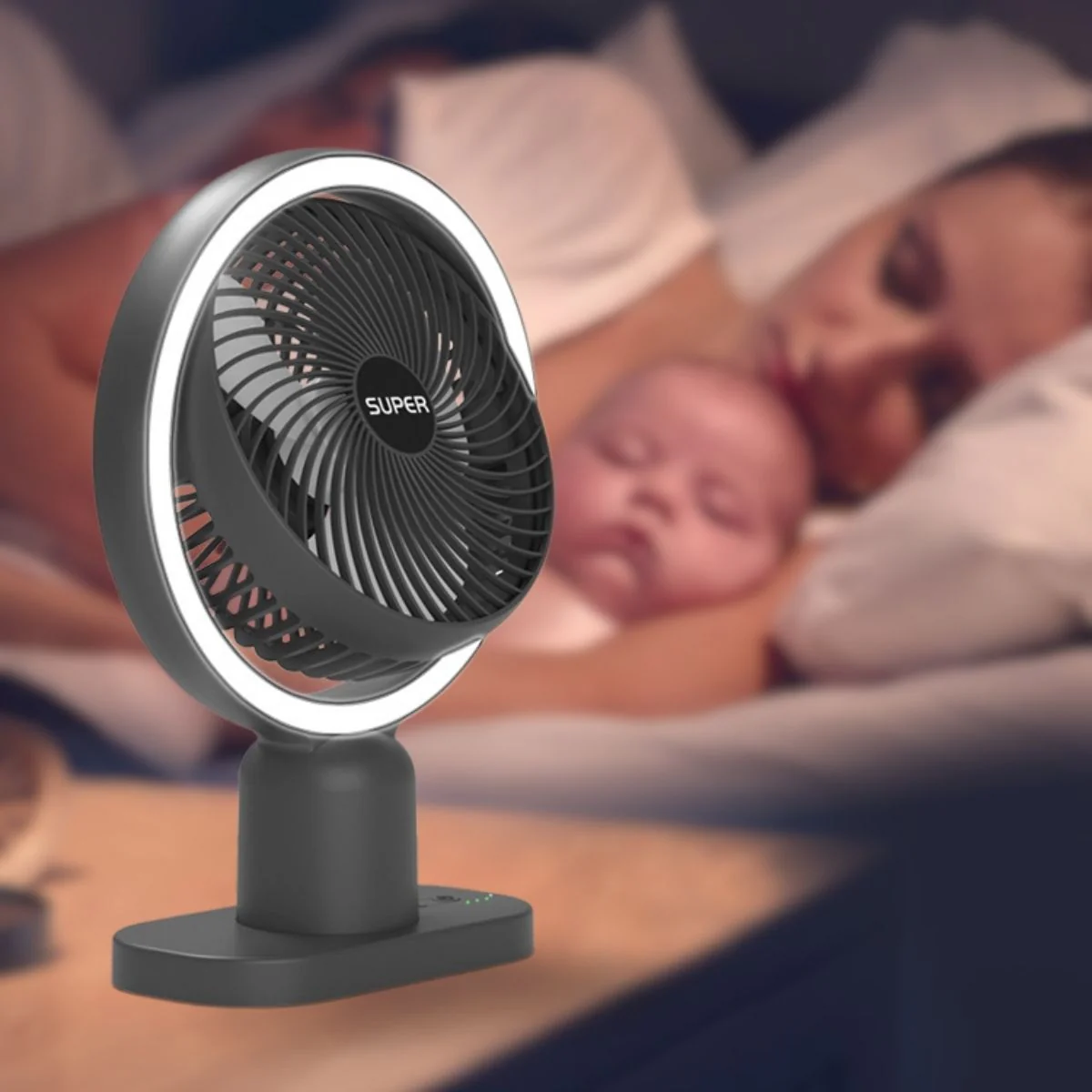 Abanico Ventilador 5.5V De Escritorio Con Luz Lampara Nocturna De Bateria USB-C 1000Mah