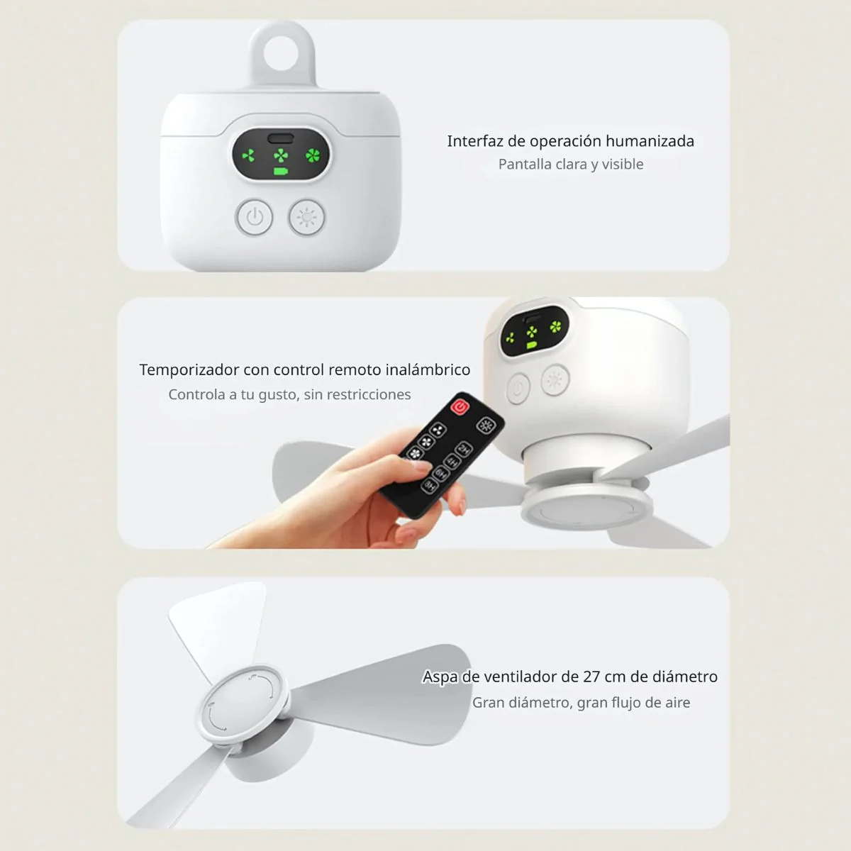Abanico Ventilador Portátil Recargable Con Control Remoto. Abanico De 3 Velocidades, Aspas Desmontables De 10" 27 Cm. - Image 4
