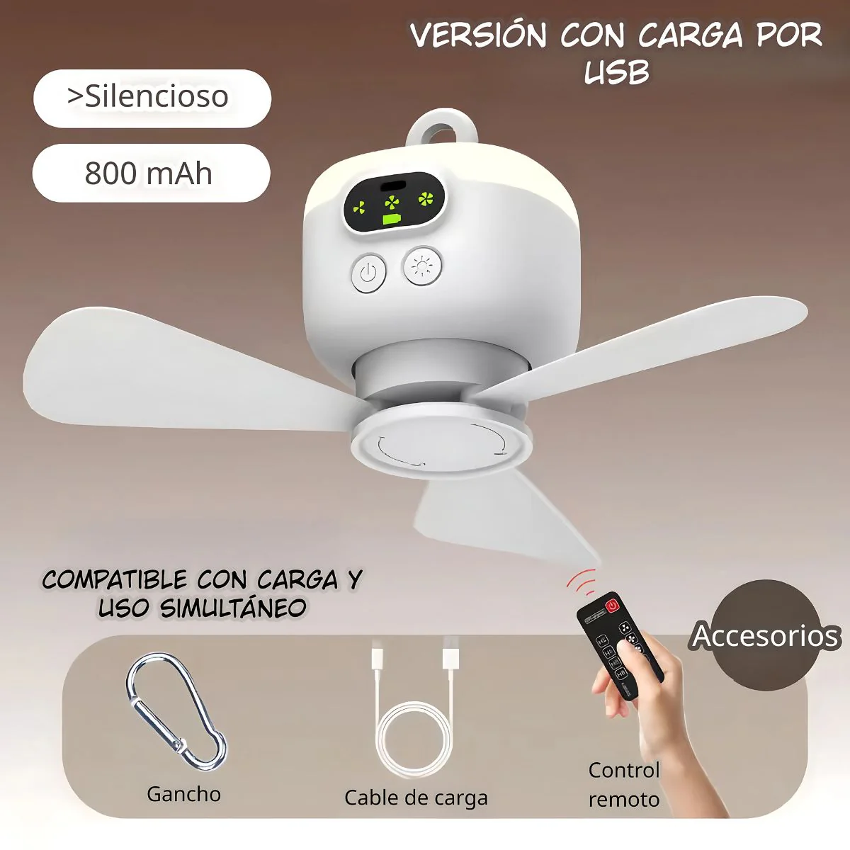 Abanico Ventilador Portátil Recargable Con Control Remoto. Abanico De 3 Velocidades, Aspas Desmontables De 10" 27 Cm. - Image 5
