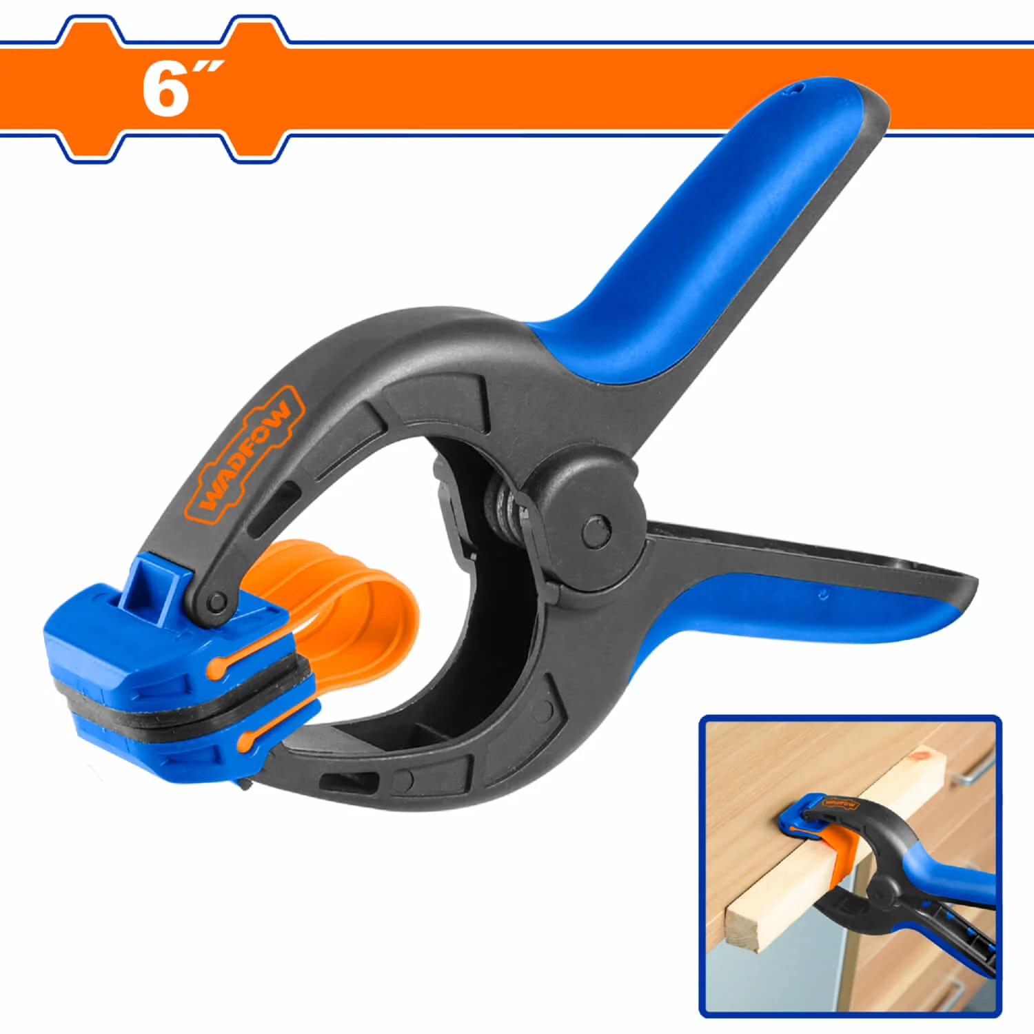 Abrazadera De Resorte Para Sujeción 6". Cuerpo De Plástico Y Fibra De Vidrio. Mandíbulas De ABS. Pinza