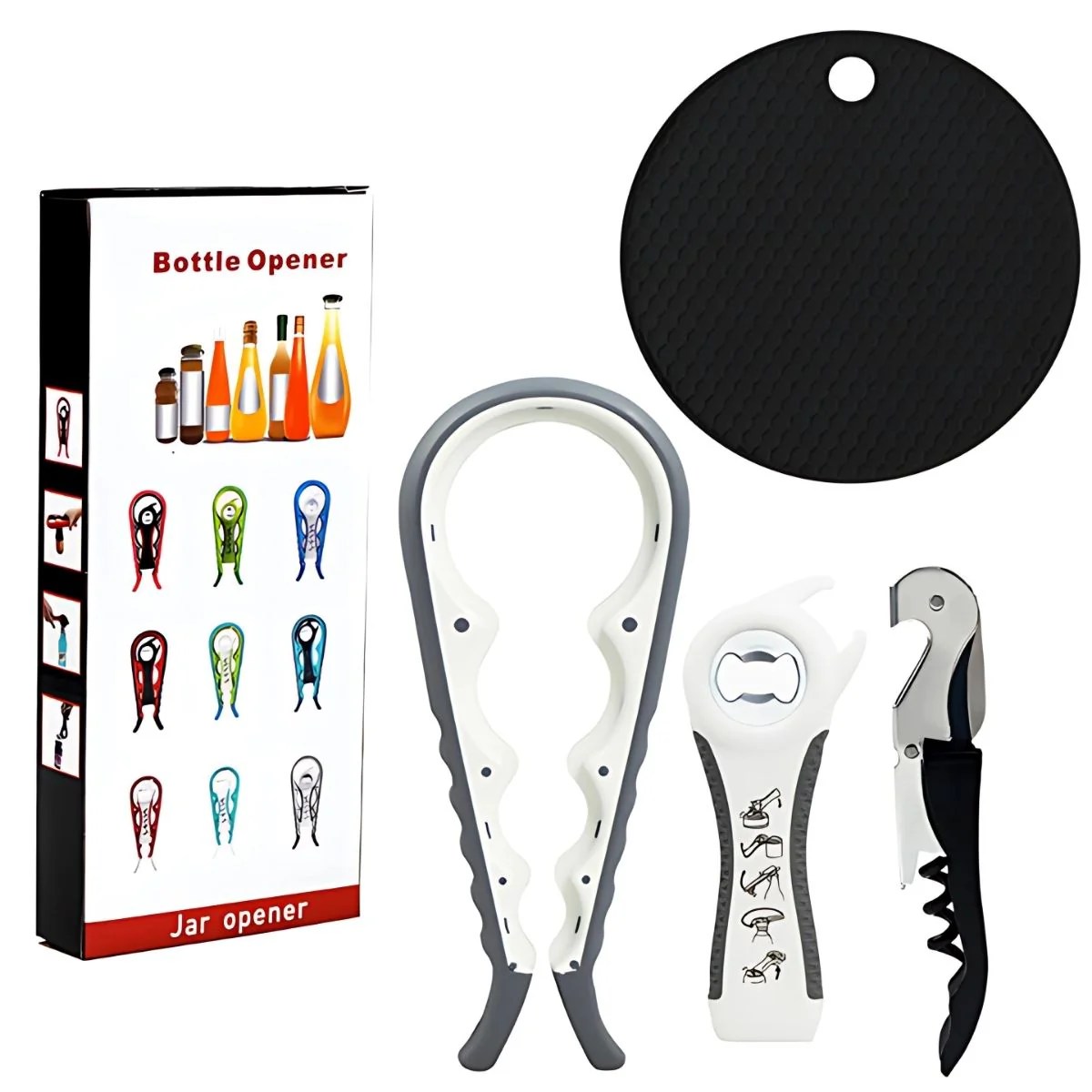 Abridor De Frascos Universal 5 En 1. Destapador De Tarros. Abridor De Botellas Y Latas Con Tapete Antideslizante. - Image 2