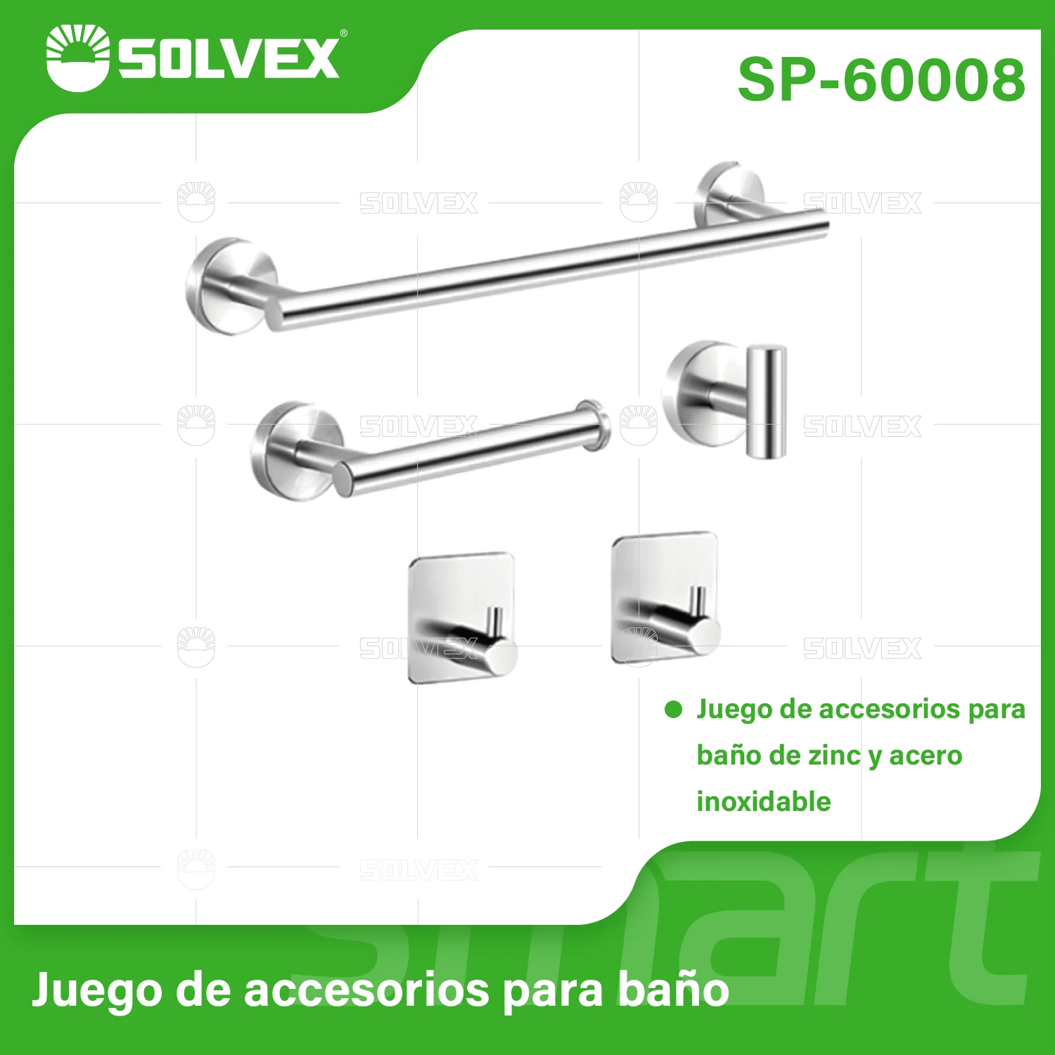 Accesorios Para Baño. Set De 5 Piezas. Acero Inoxidable Y Zinc. Acabado Cromado Brillante.