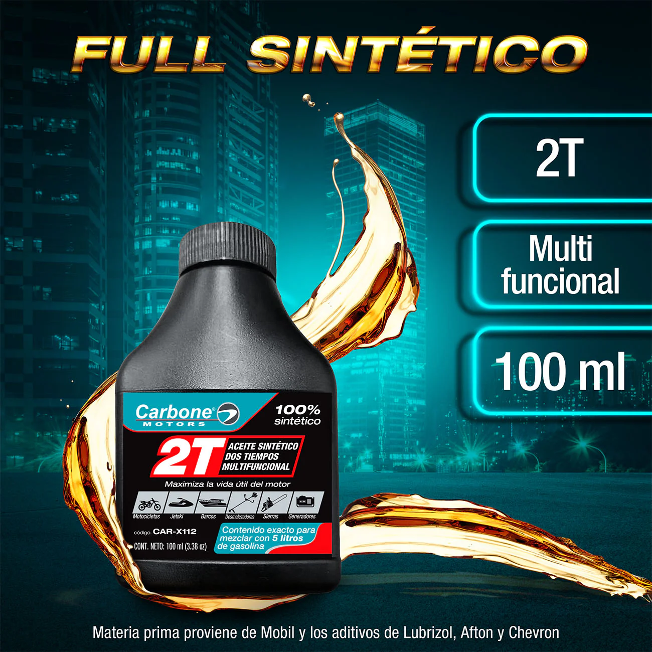 ACEITE 2T DE MOTOR DOS TIEMPOS FULL SINTETICO PARA MOTORES GASOLINA 2 Ciclos ( 100 Ml)