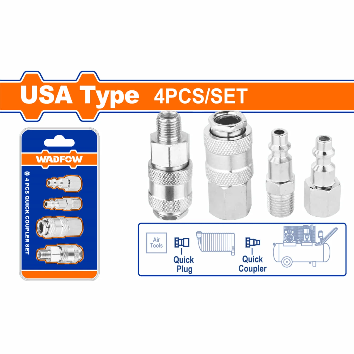 Acopladores De Aire Y Conector. Tipo Americano. 4 Piezas. Tamaño: 1/4". Estilo Hembra Y Macho