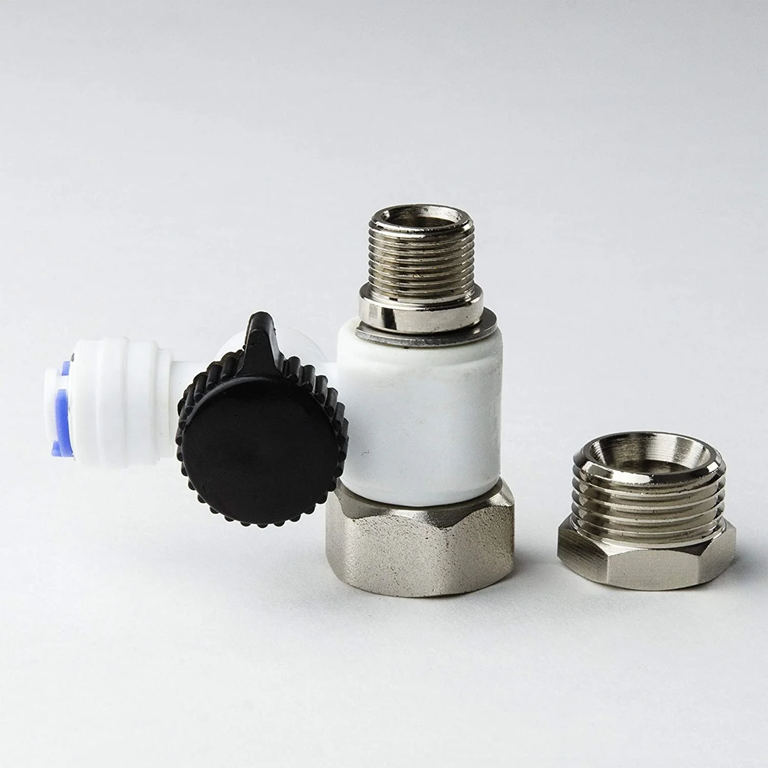 Adaptador Tee Con Valvula Filtros De Agua  1/2" NPT Y 3/8" Comp. Y Salida 1/4" Tubing Filtro - Image 2