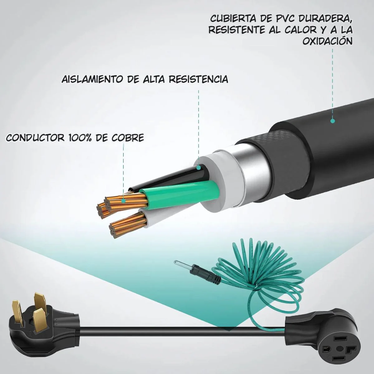 Adaptador De Corriente Para Secadora 30A 125/250V. Conector 3 A 4 Ranuras Con Cable De Tierra, Potencia Máxima 7500W. 10-30P To 14-30R - Image 4