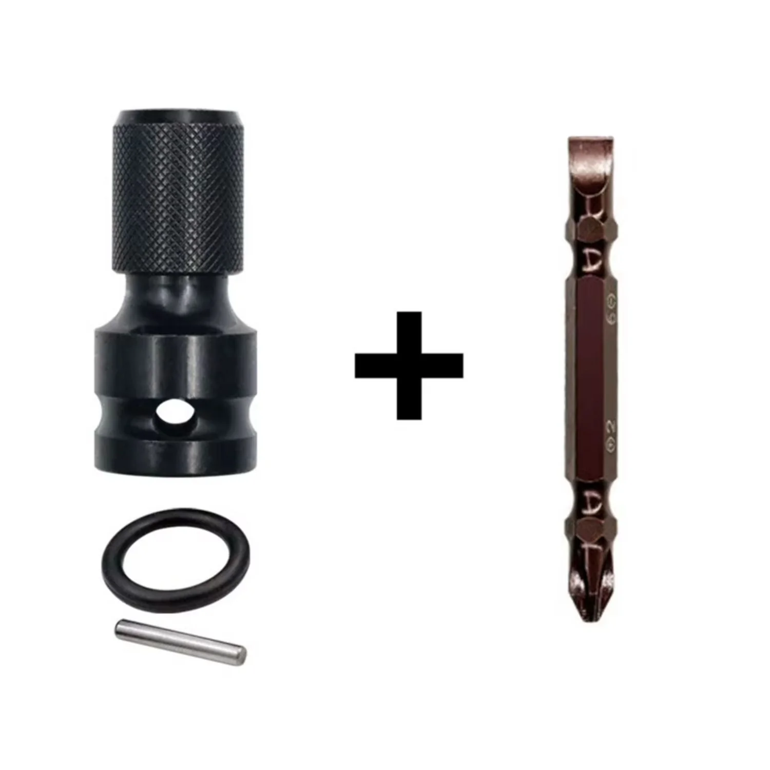 Adaptador De Llave Hexagonal De Impacto  Dado  ½” A ¼” Negro Con Vástago 65Mm Y Accesorios. Socket Se Vende En Set