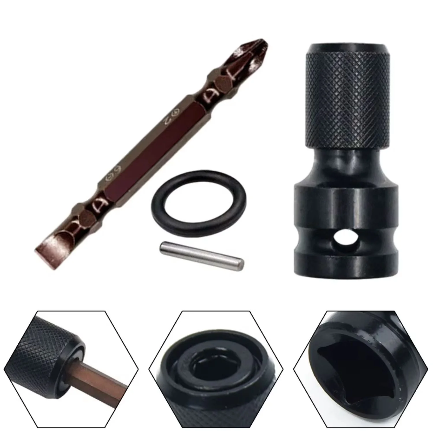 Adaptador De Llave Hexagonal De Impacto  Dado  ½” A ¼” Negro Con Vástago 65Mm Y Accesorios. Socket Se Vende En Set - Image 2