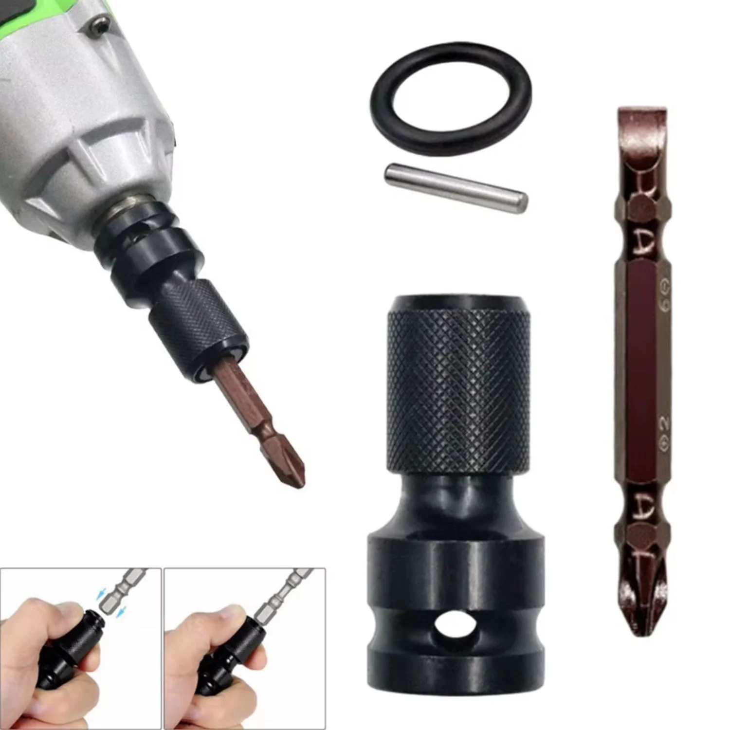 Adaptador De Llave Hexagonal De Impacto  Dado  ½” A ¼” Negro Con Vástago 65Mm Y Accesorios. Socket Se Vende En Set - Image 3