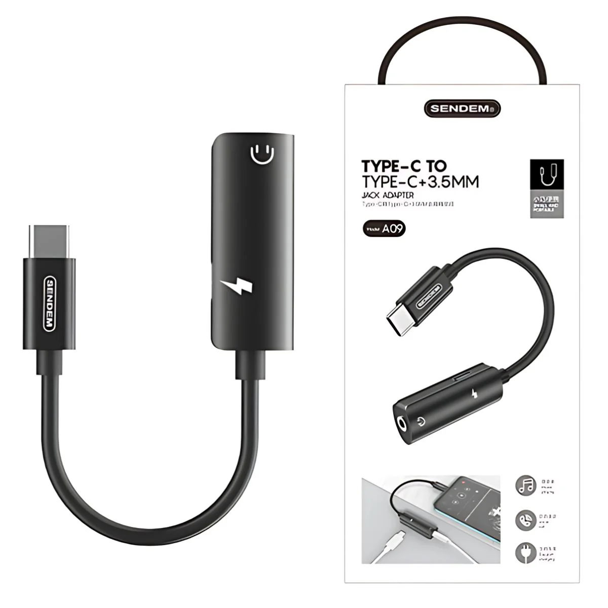 Adaptador Doble Tipo C. Carga Y Audio Simultáneos, Plug & Play. Cable Ideal Para Samsung. 140Mm.