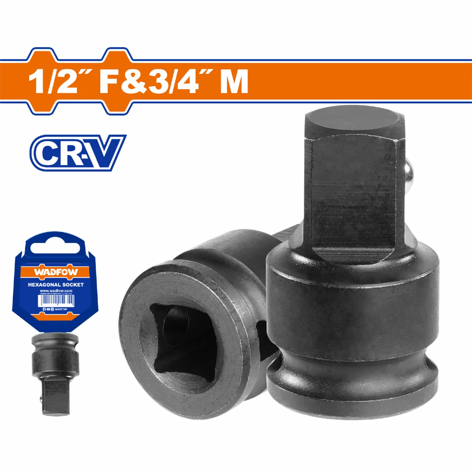 Adaptador Para Dado De Impacto 1/2"(H)& 3/4"(M) Cr-V Tratamiento Térmico.