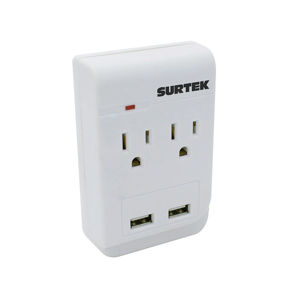 Adaptador Tomacorriente Tee 2 Entradas 2 Puertos USB Surtek