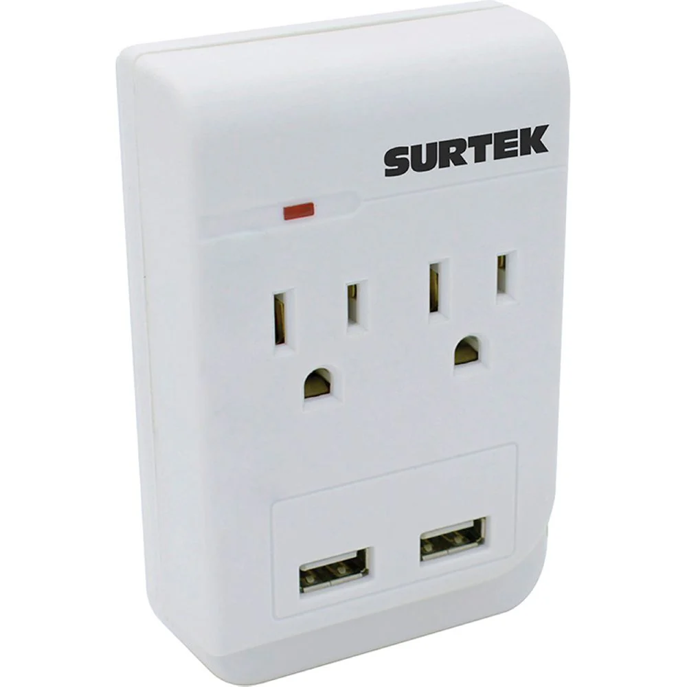 Adaptador Tomacorriente Tee 2 Entradas 2 Puertos USB Surtek - Image 2